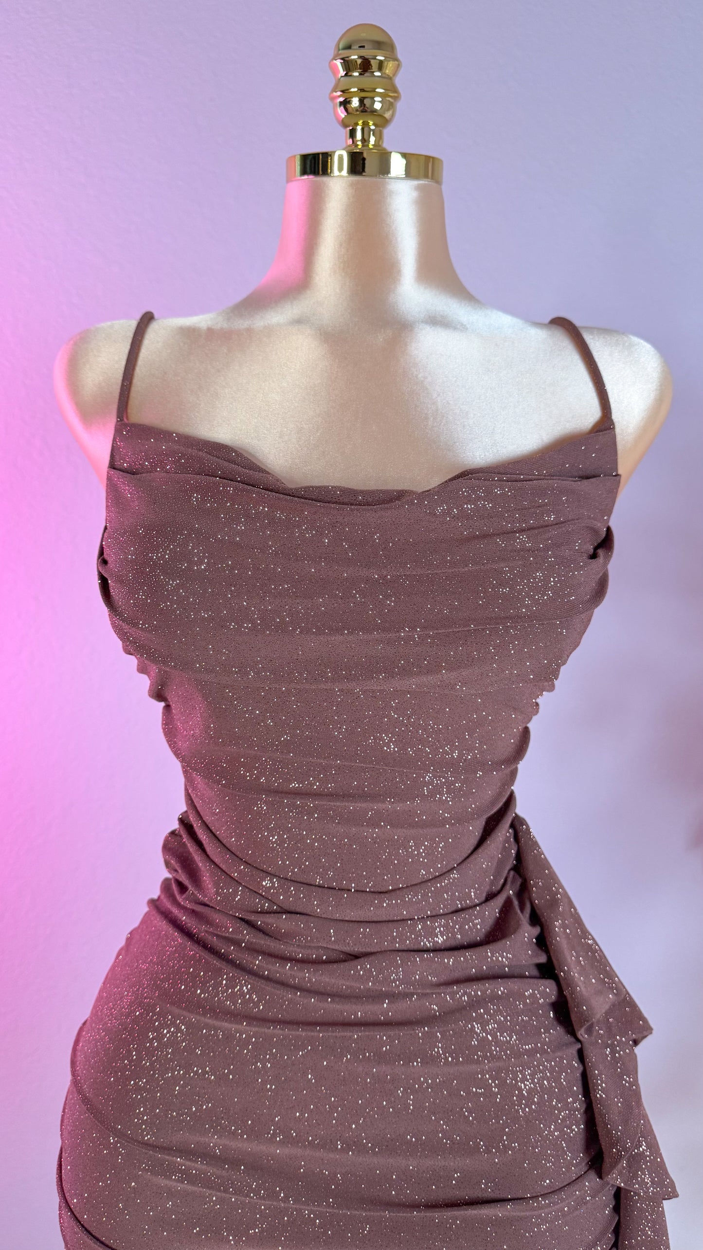 Meredith Glitter Ruffled Dress - Brown