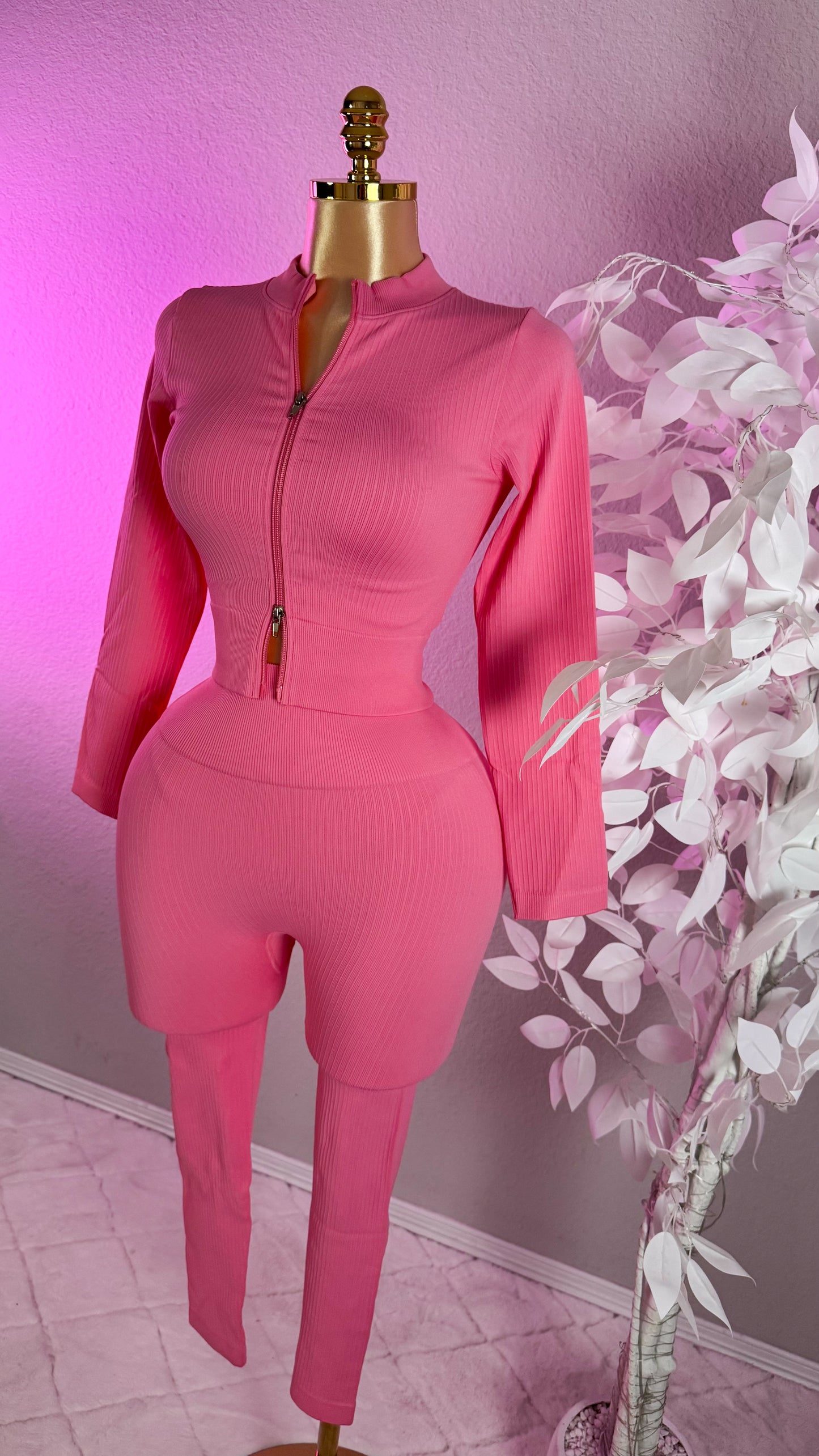 Yesenia Ribbed Set - Pink (Tummy Control)