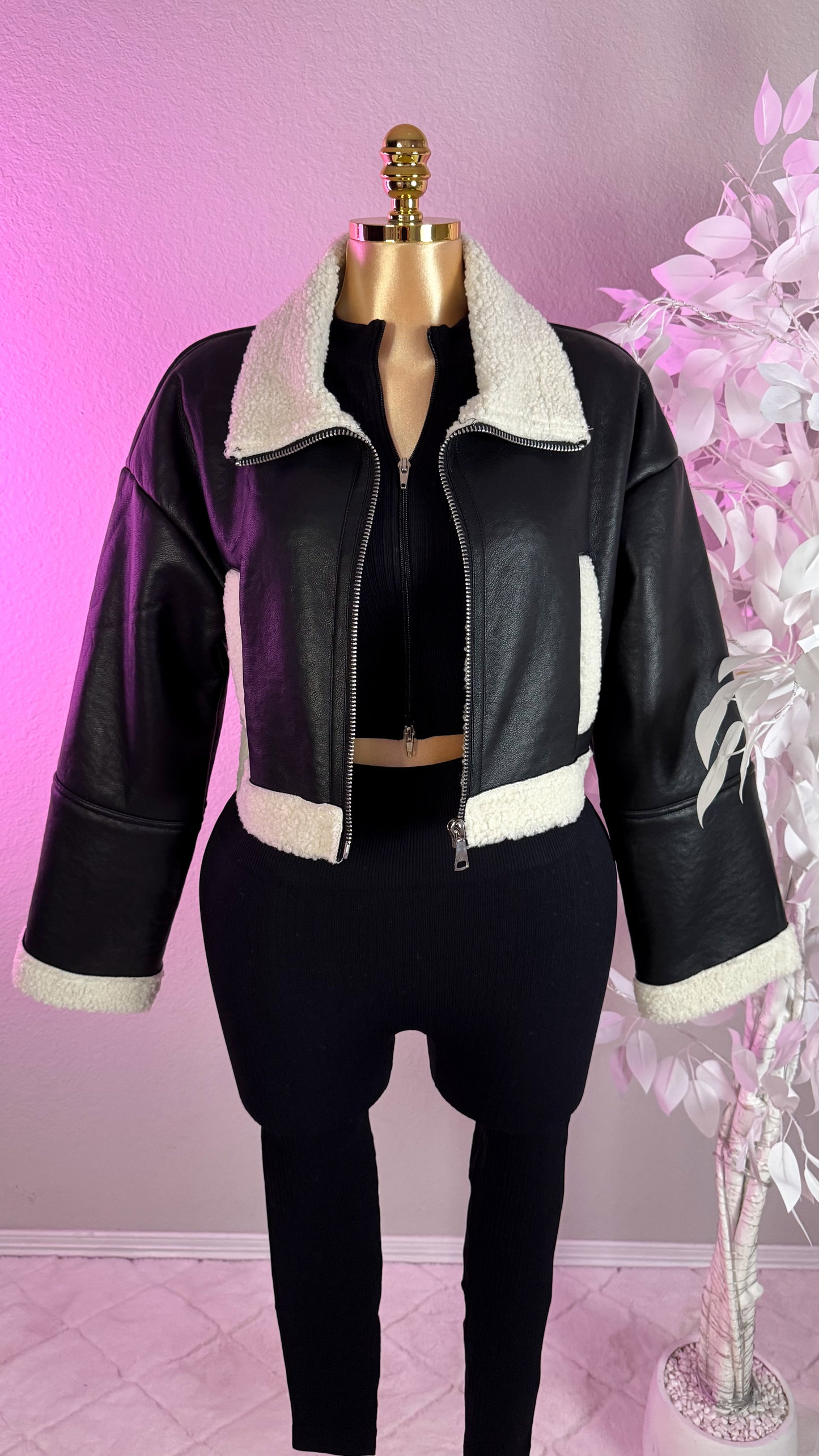 Nathalie Leather Cropped Jacket - Black