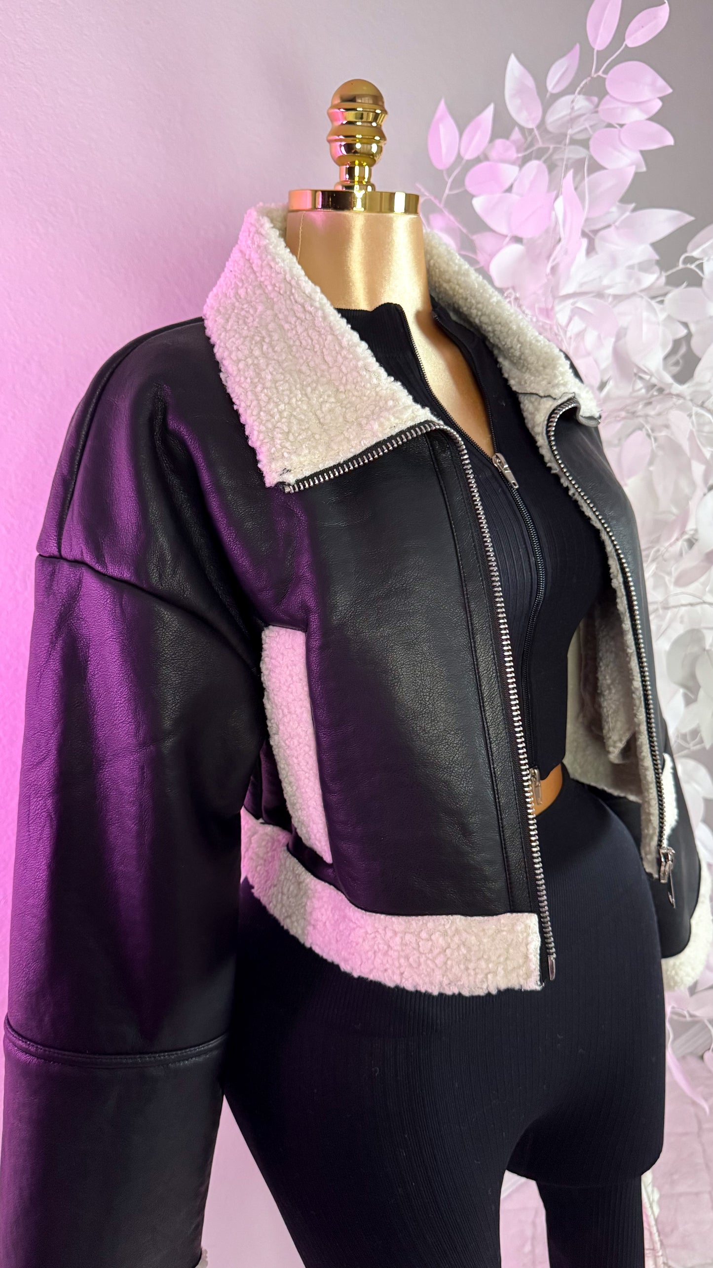 Nathalie Leather Cropped Jacket - Black