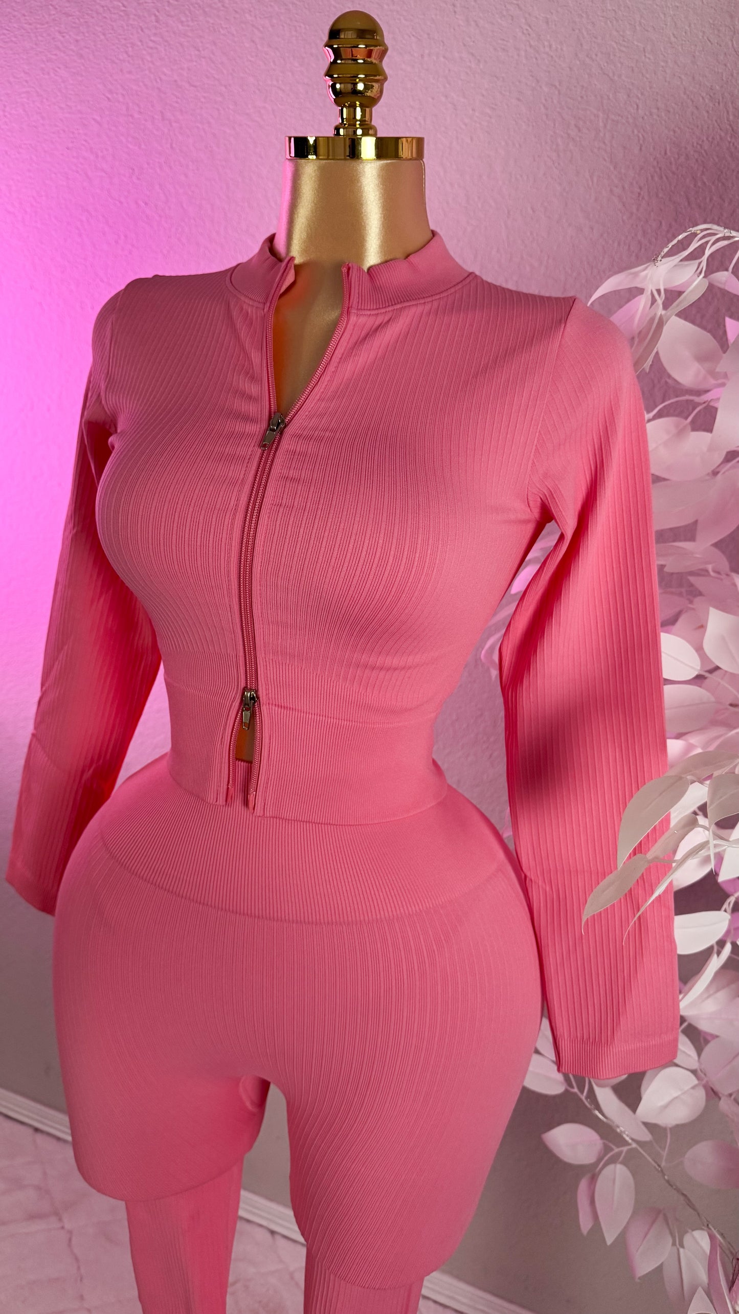 Yesenia Ribbed Set - Pink (Tummy Control)