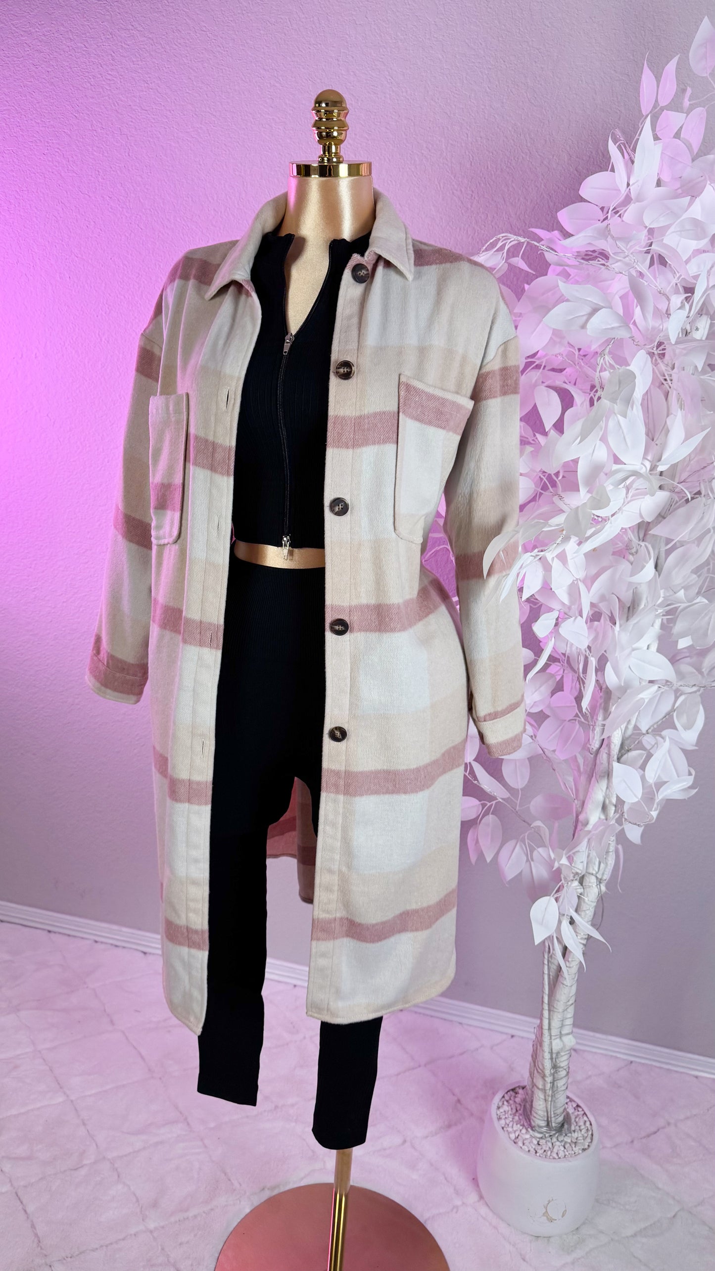 Allison Plaid Shacket - Pink