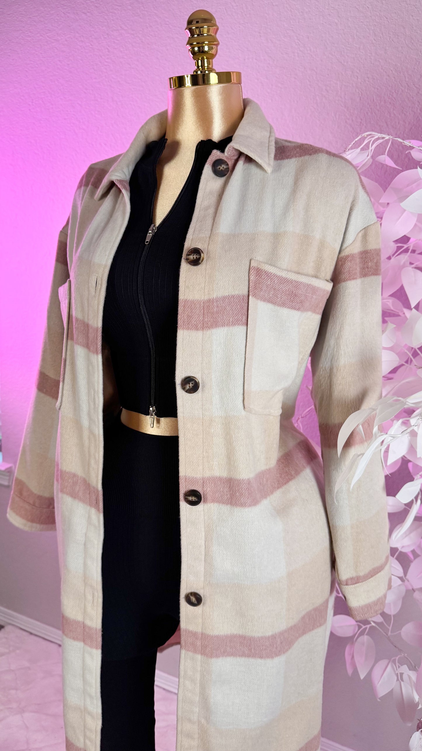 Allison Plaid Shacket - Pink