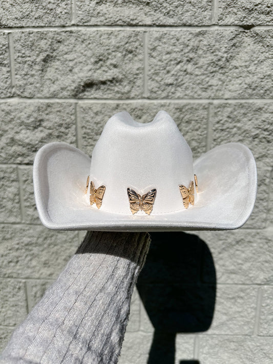 Elena Butterfly Western Hat - White