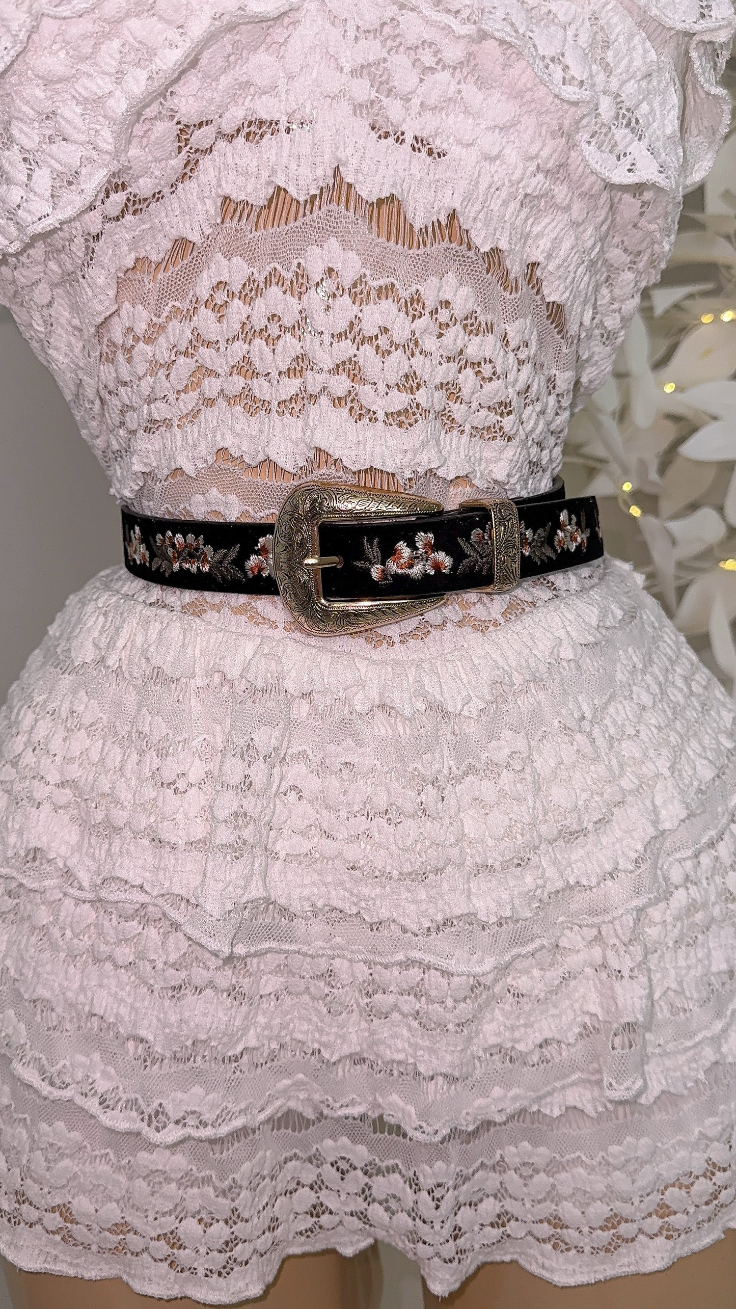 Casey Western Floral Belt - Black/Gold