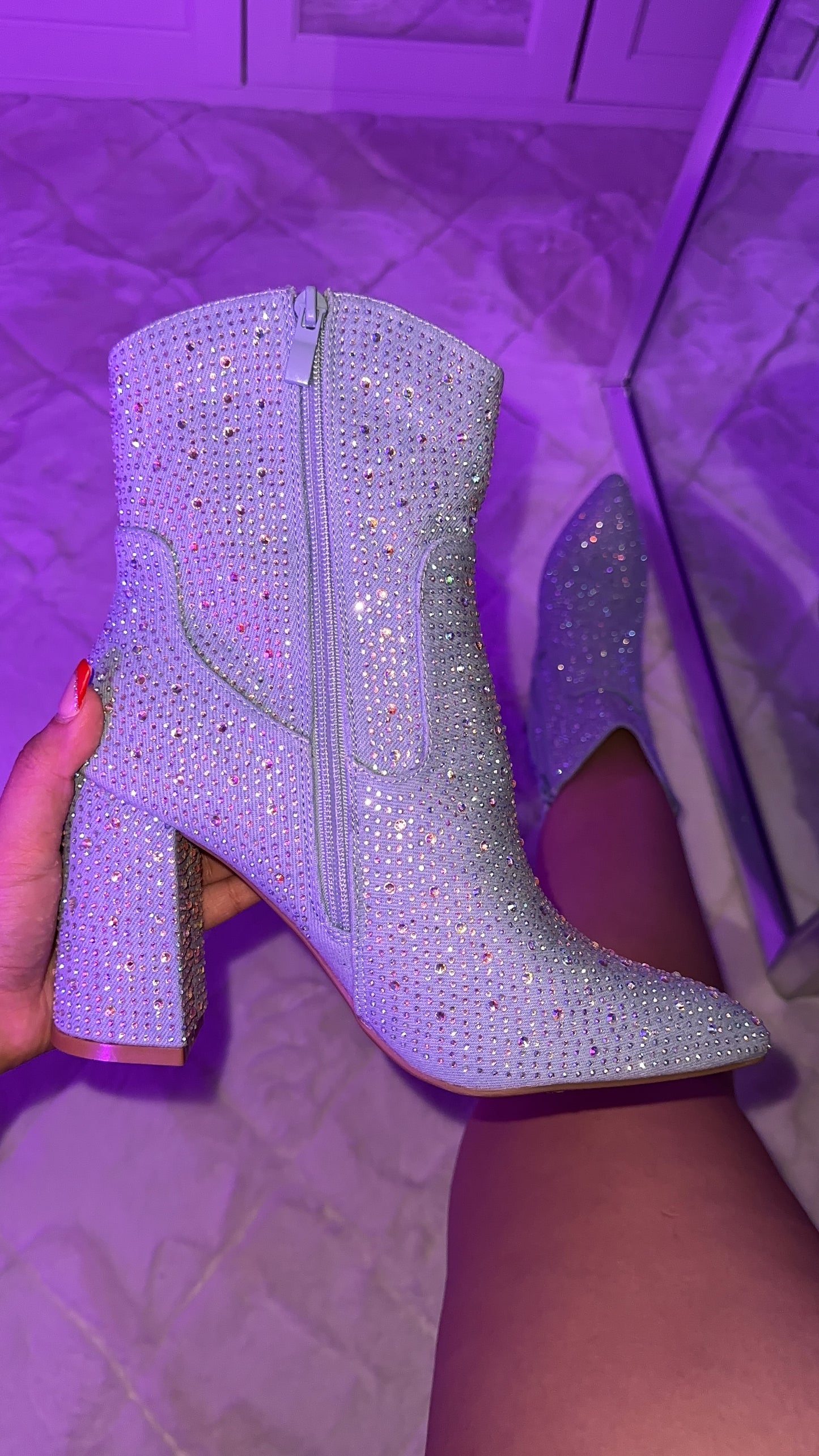 Carolina Rhinestone Boots - Light Blue