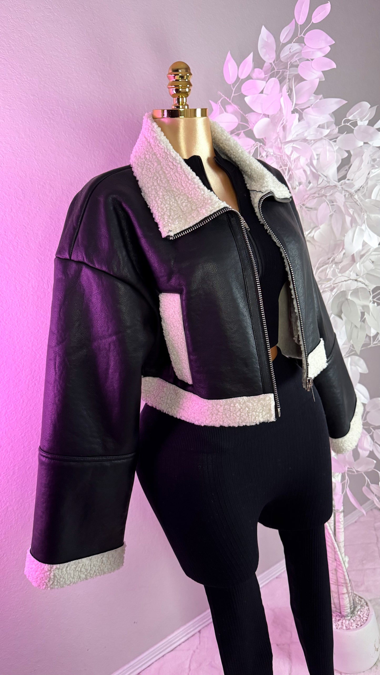 Nathalie Leather Cropped Jacket - Black