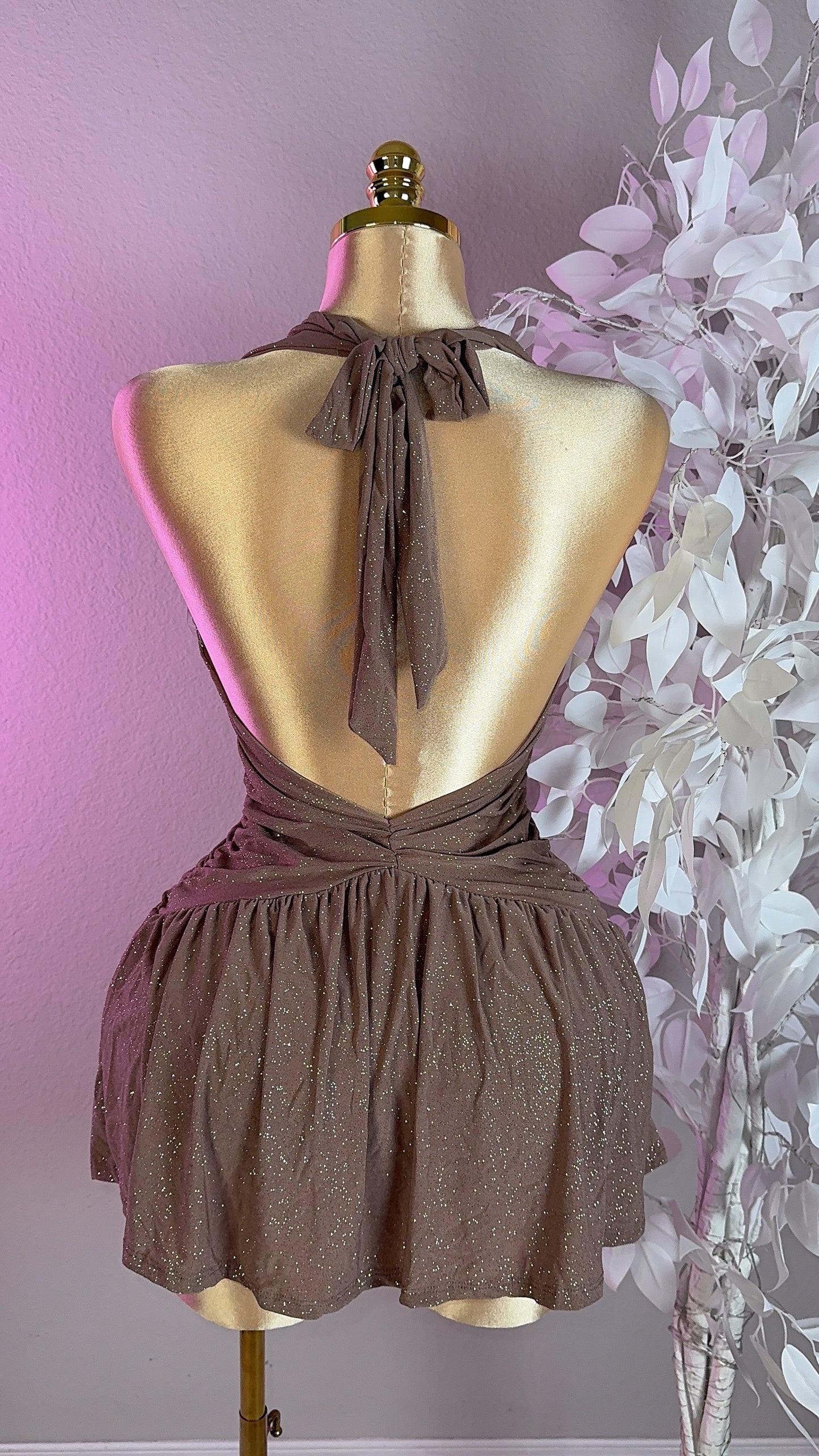 Lia Glitter Romper Dress - Latte