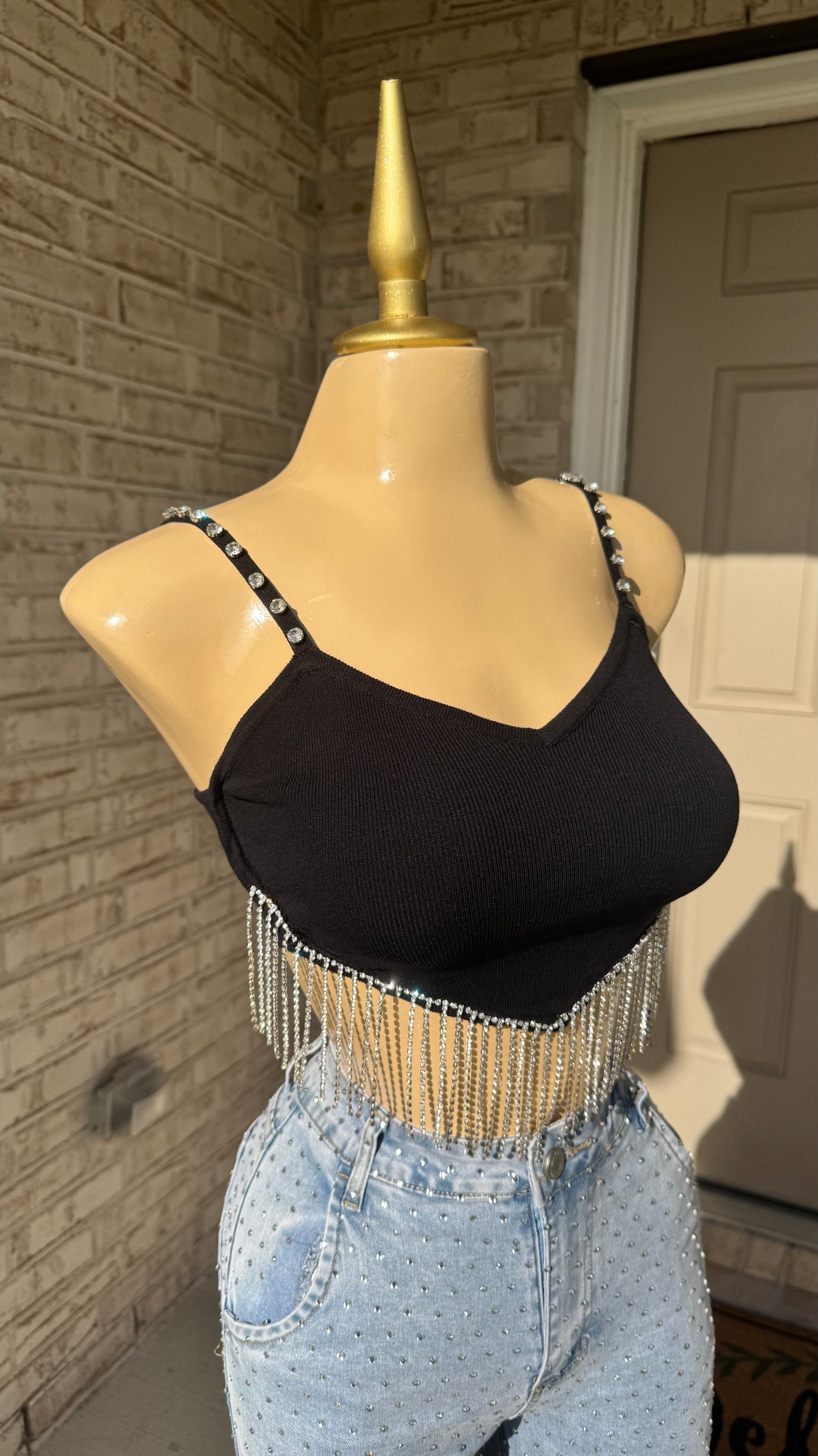 Rebelde Rhinestone Top - Black
