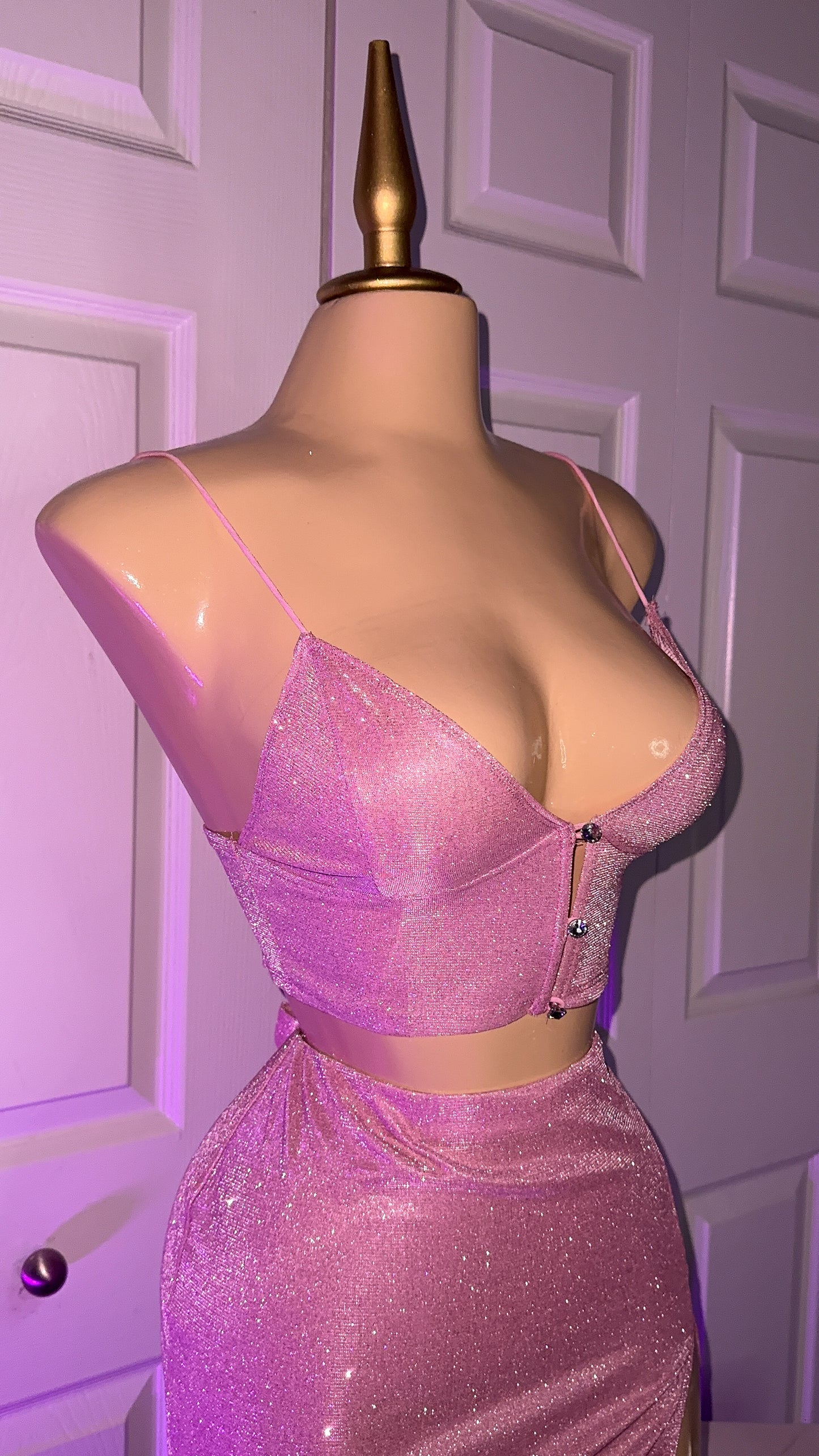 Vivian Mini Skirt Set - Silver/Pink