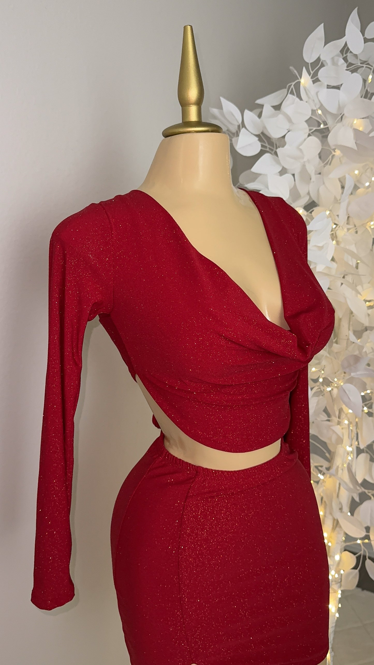 Nina Glitter Skirt Set - Red