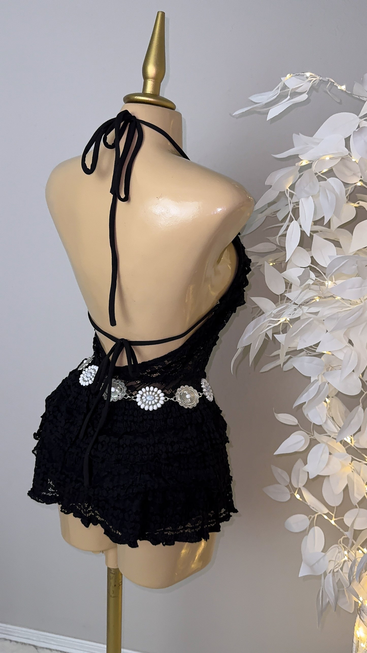 Violeta Lace Romper Dress - Black
