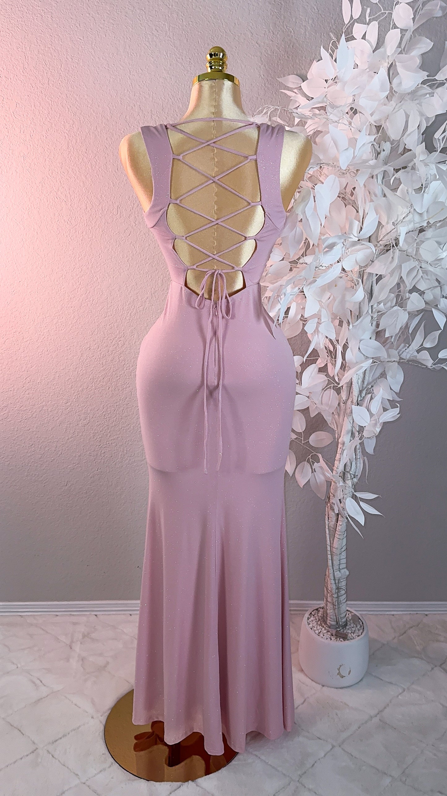 Mia Bow Glitter Maxi Dress - Pink