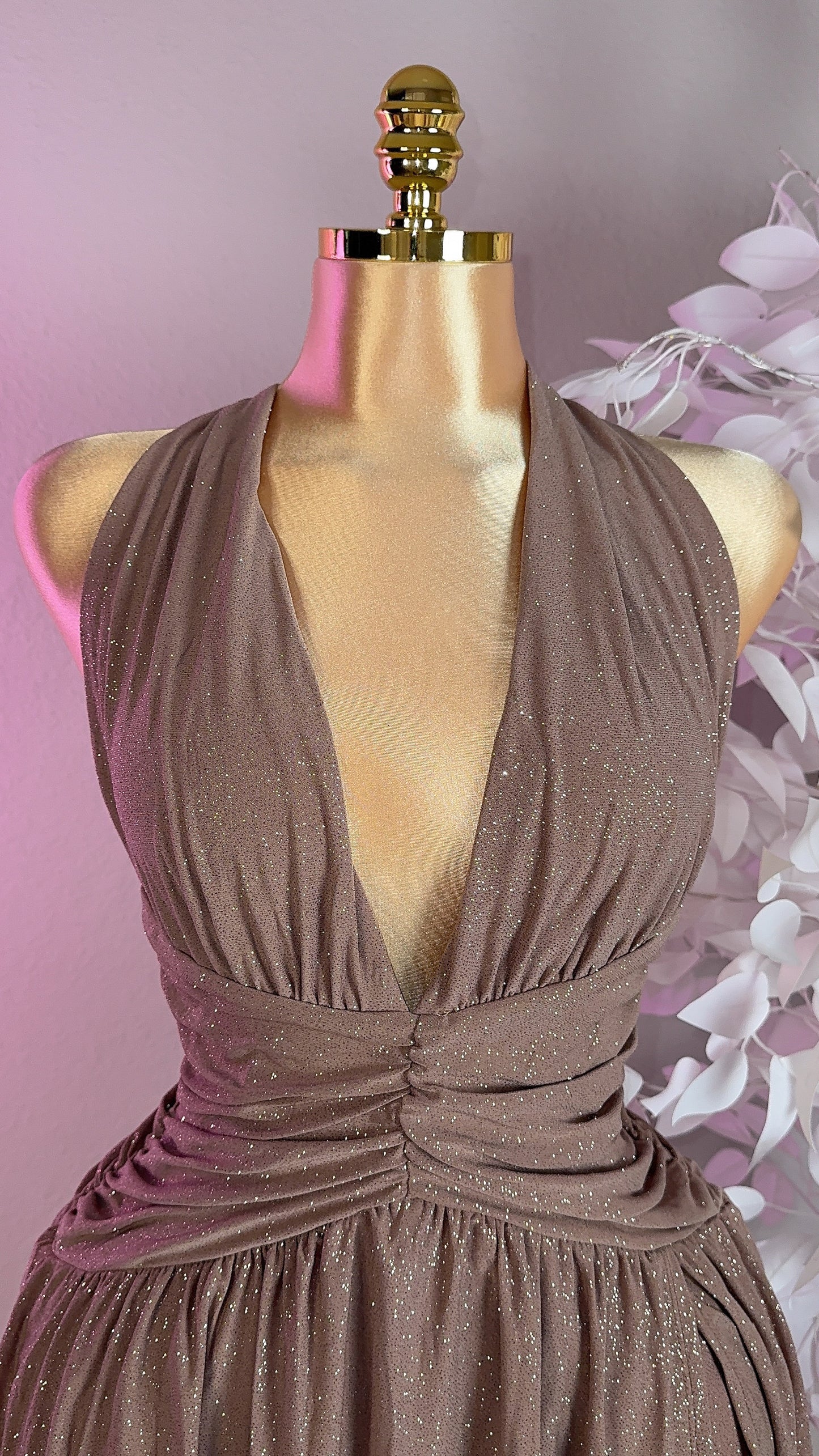 Lia Glitter Romper Dress - Latte