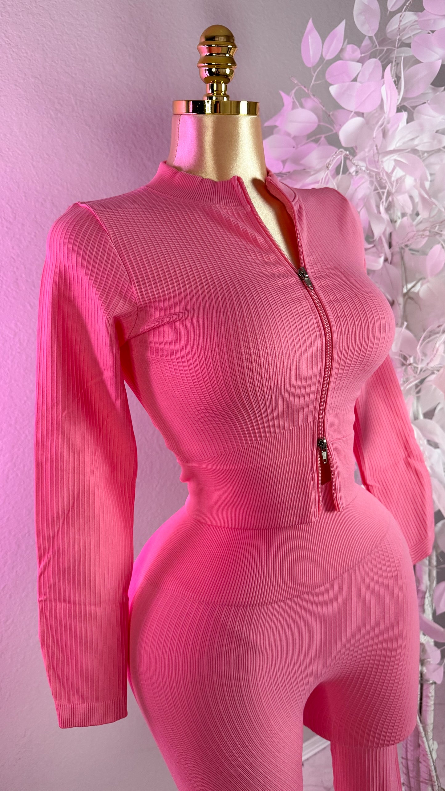 Yesenia Ribbed Set - Pink (Tummy Control)