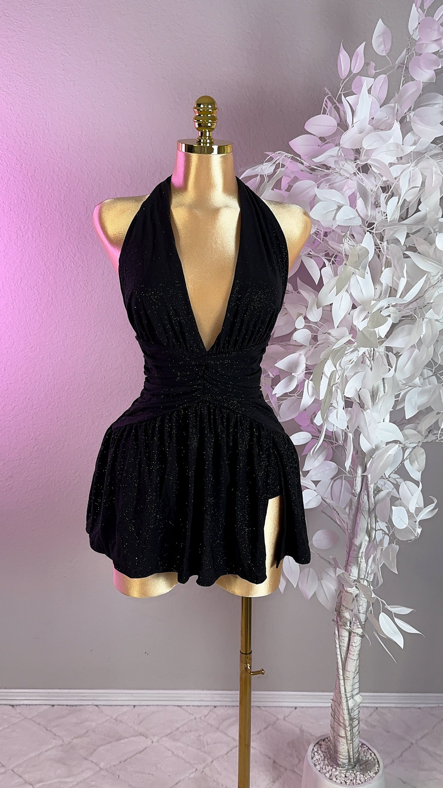 Lia Glitter Romper Dress - Black
