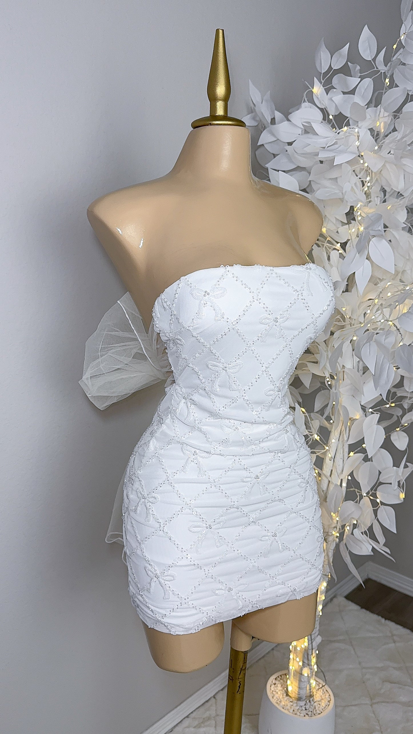Yvette Sequin Coquette Dress - White