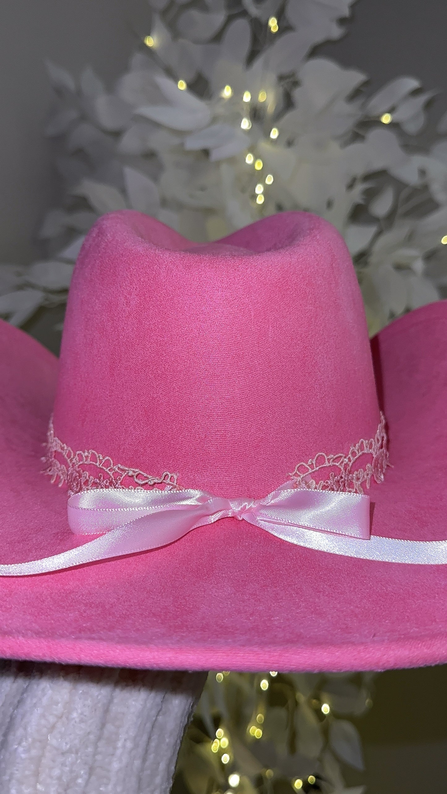 Floral Lace Western Hat - Pink