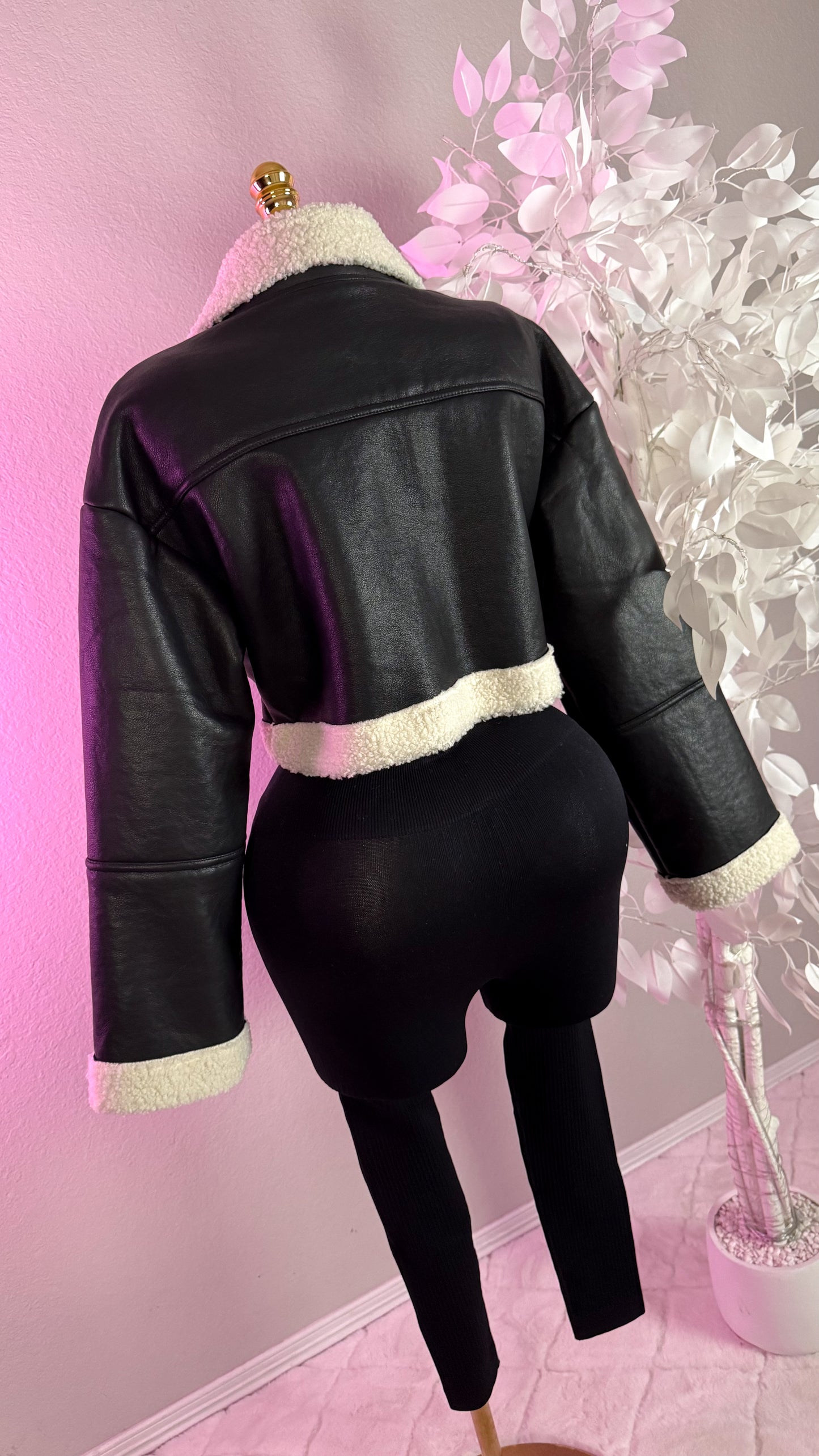 Nathalie Leather Cropped Jacket - Black