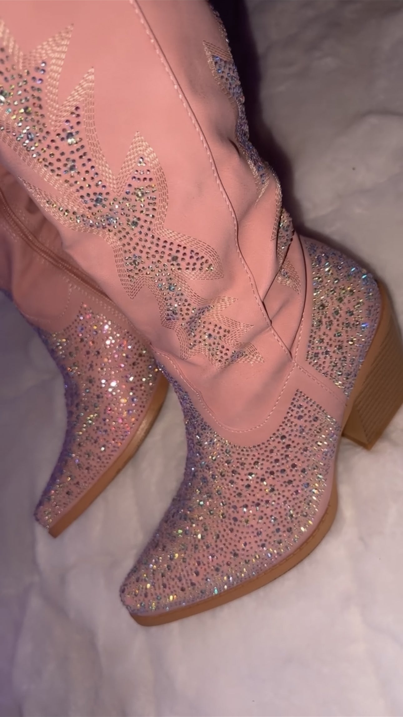 Andrea Rhinestone Western Boots - Pink (Wide Calf Friendly)
