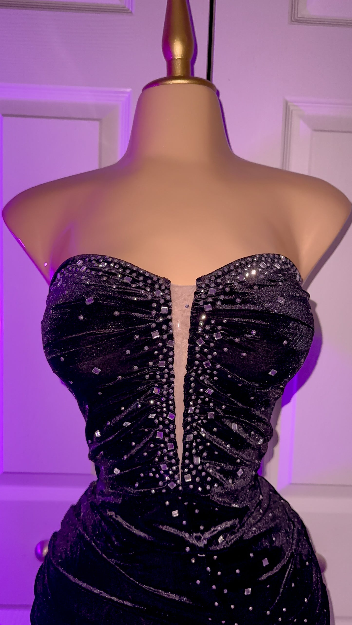 Ruby Velvet Rhinestone Dress - Black (Plus Size Available)