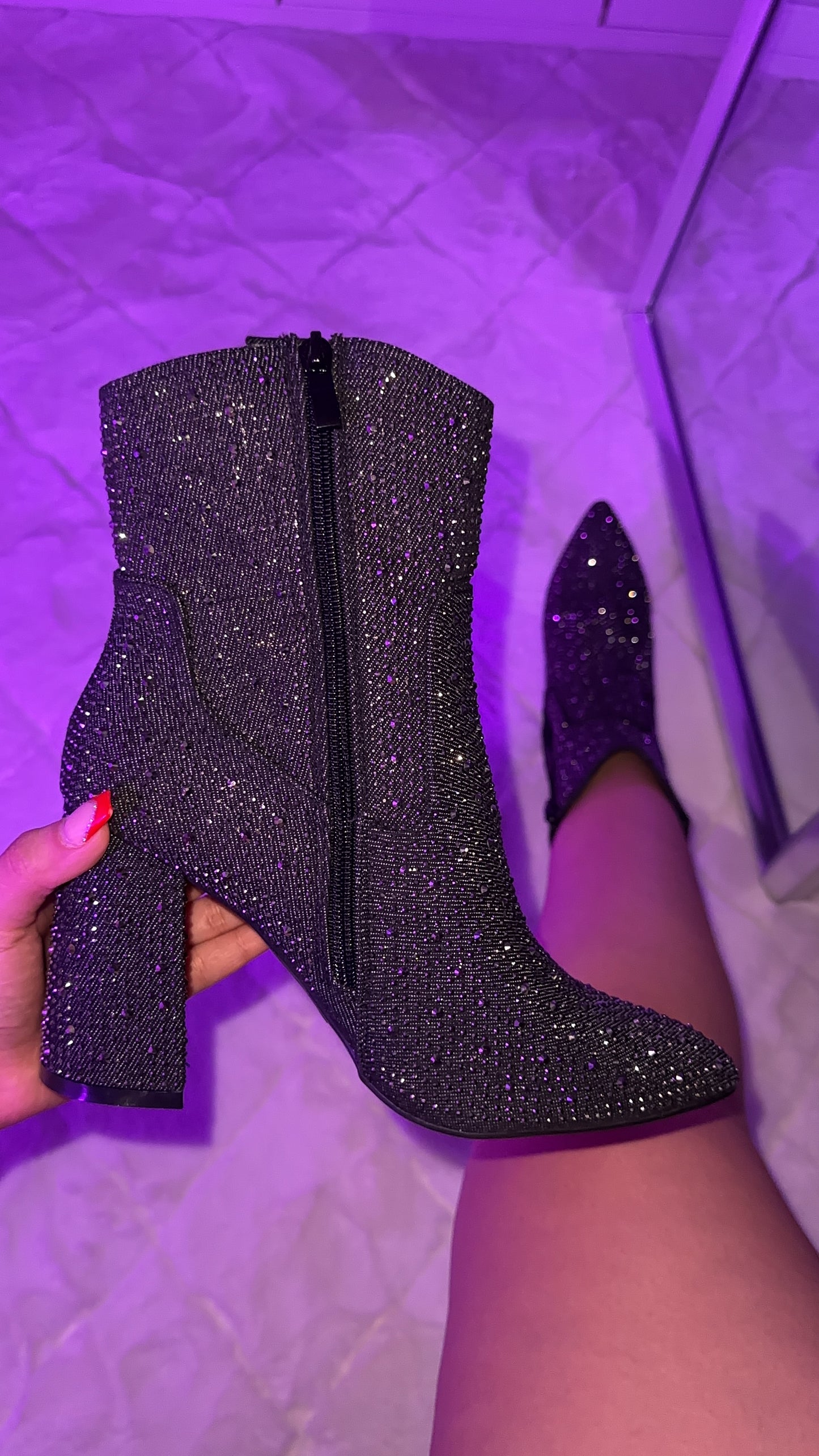 Carolina Rhinestone Boots - Black