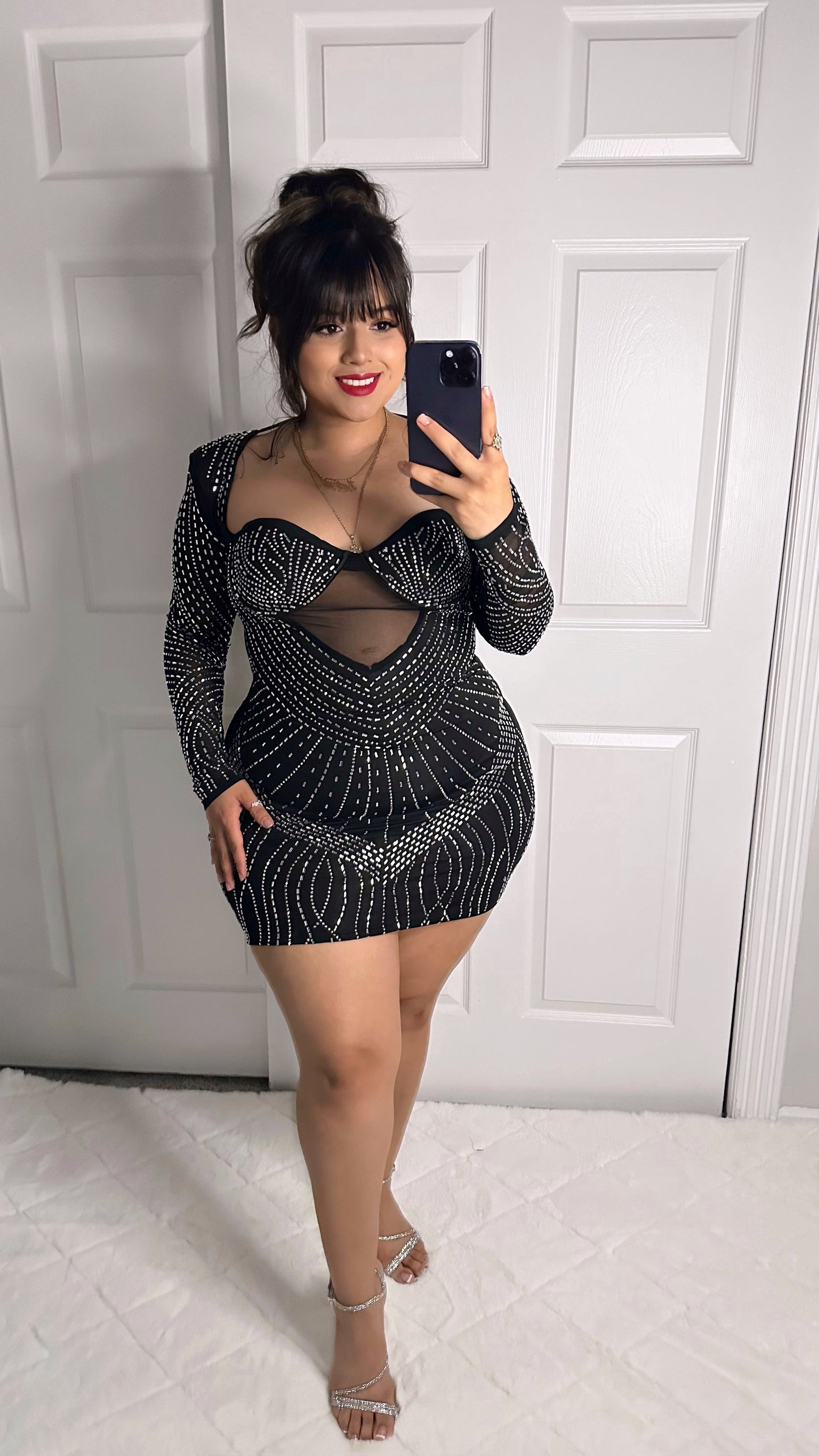 Genesis Rhinestone Dress - Black (Plus Size Available)