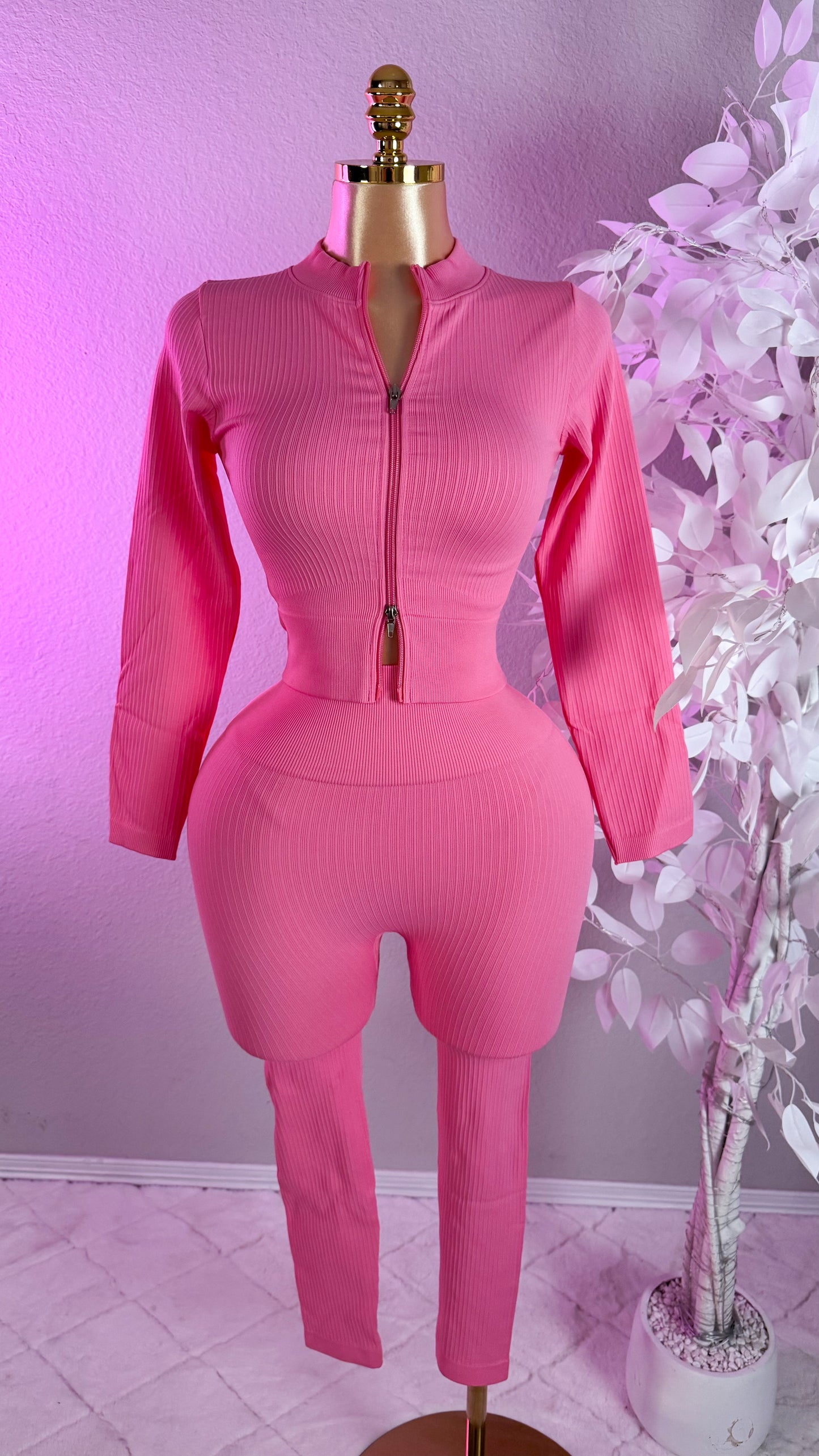 Yesenia Ribbed Set - Pink (Tummy Control)
