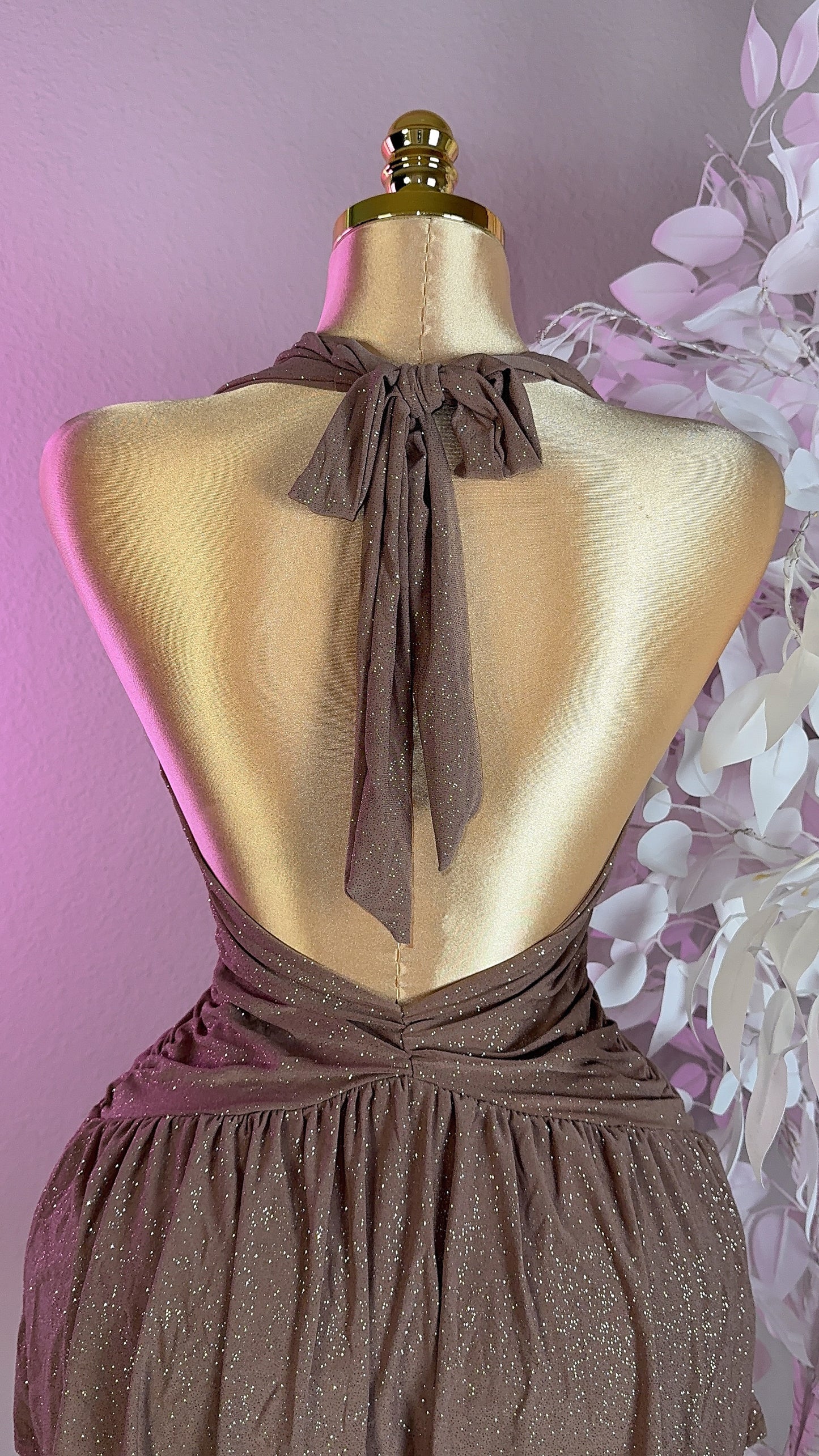 Lia Glitter Romper Dress - Latte