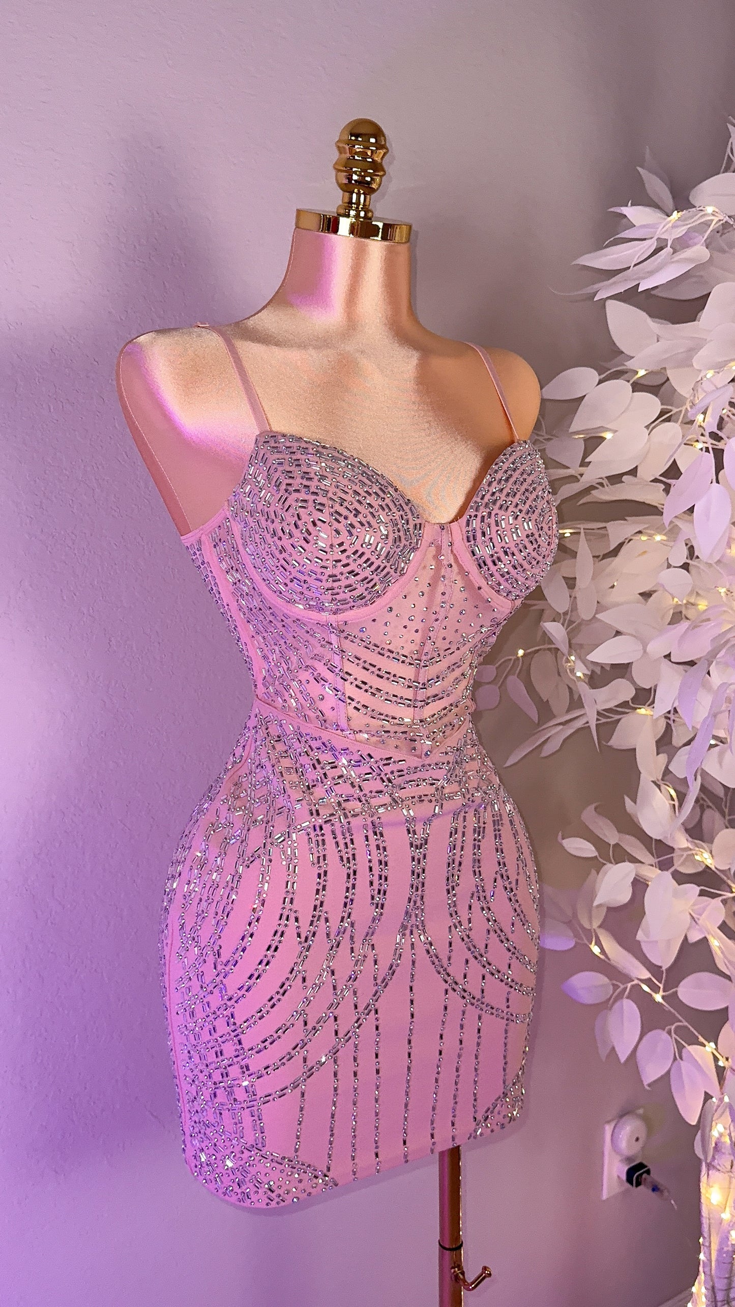 Vane Rhinestone Dress - Pink