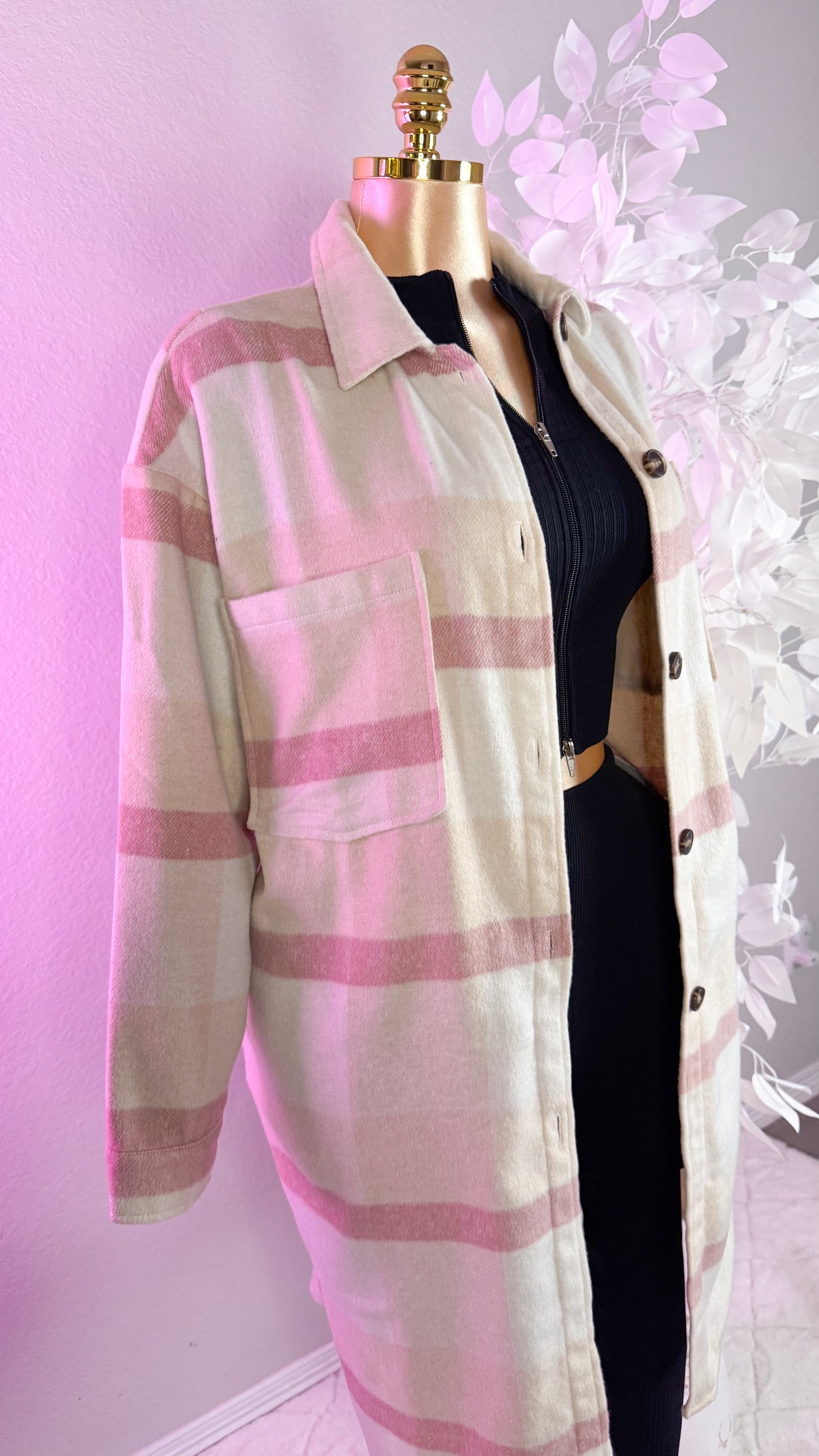 Allison Plaid Shacket - Pink