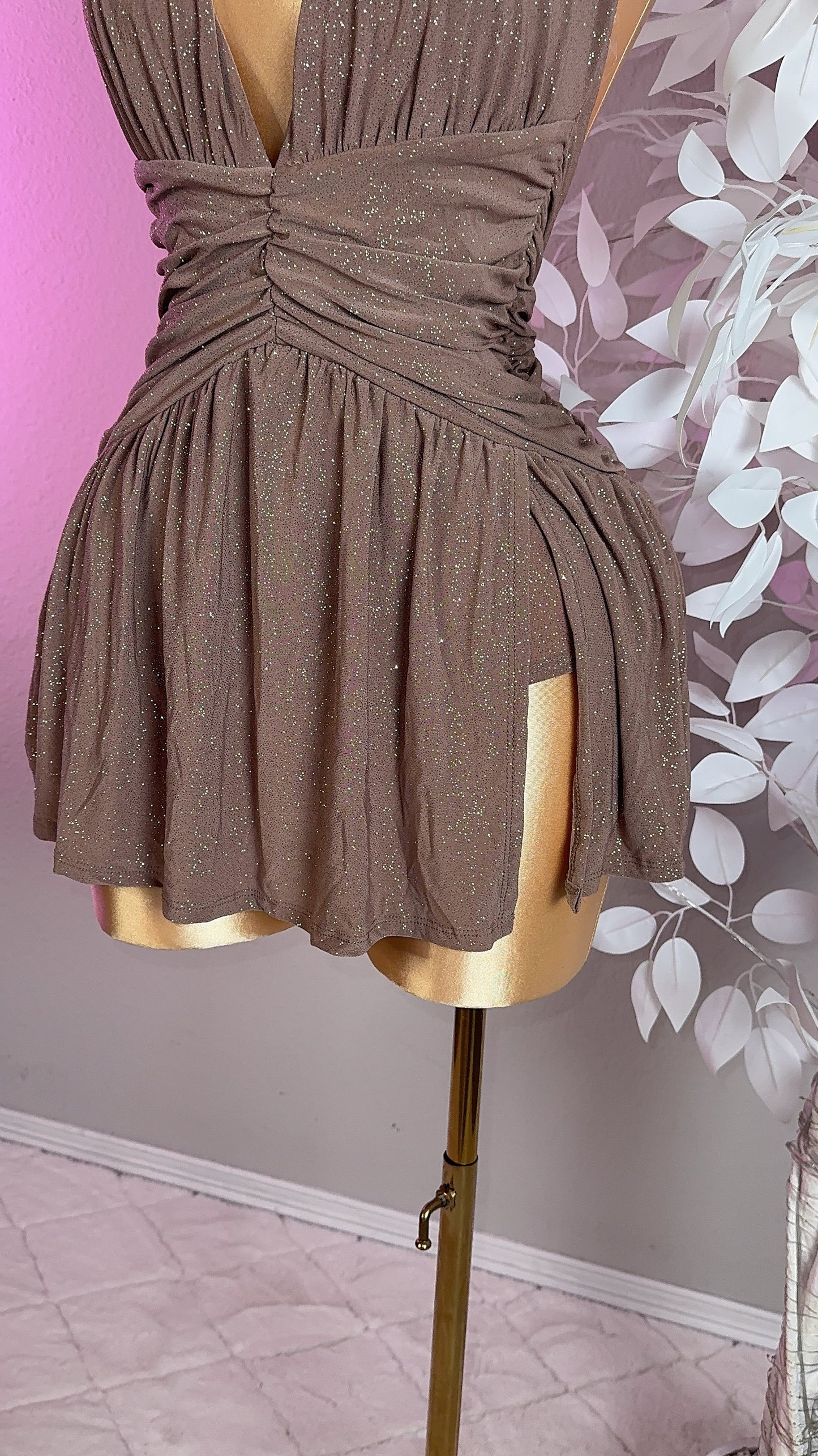 Lia Glitter Romper Dress - Latte