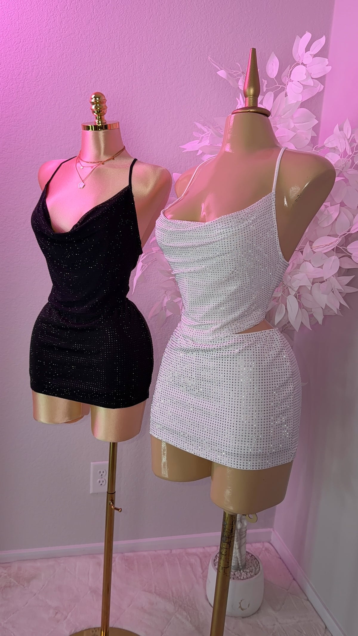 Gia Rhinestone Skirt Set - White (Built In Shorts)