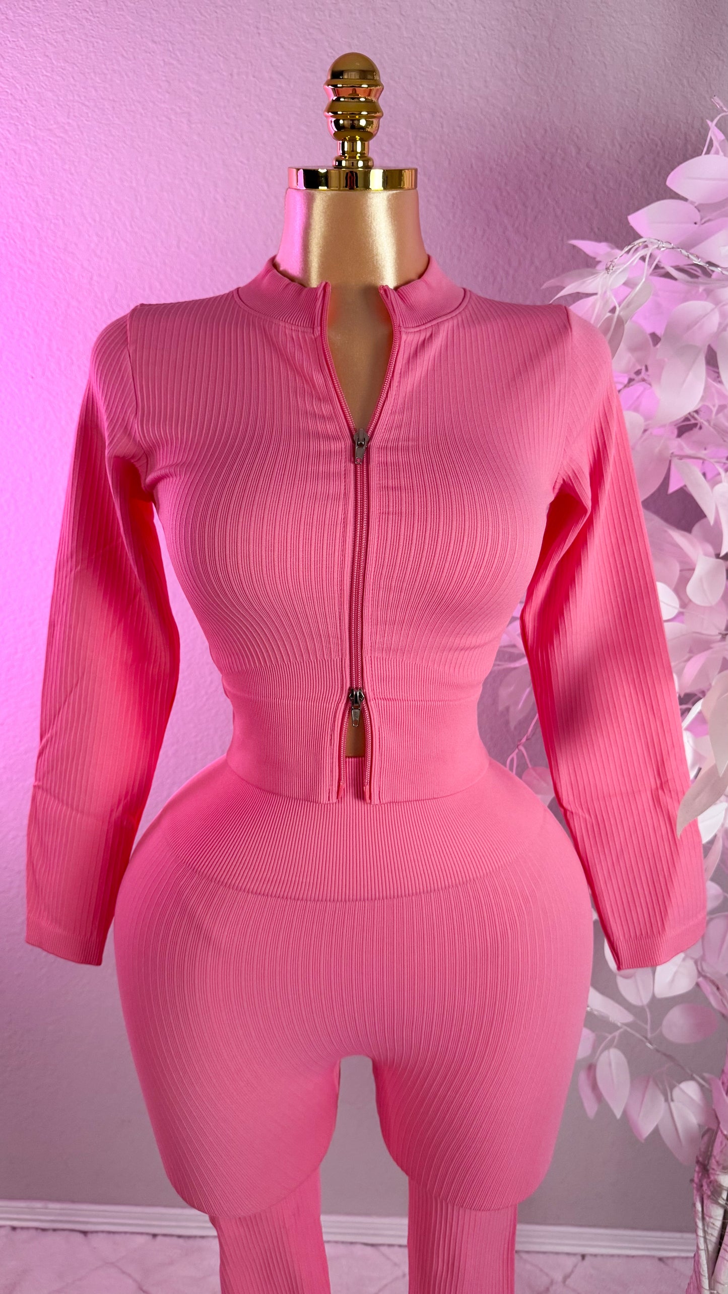 Yesenia Ribbed Set - Pink (Tummy Control)