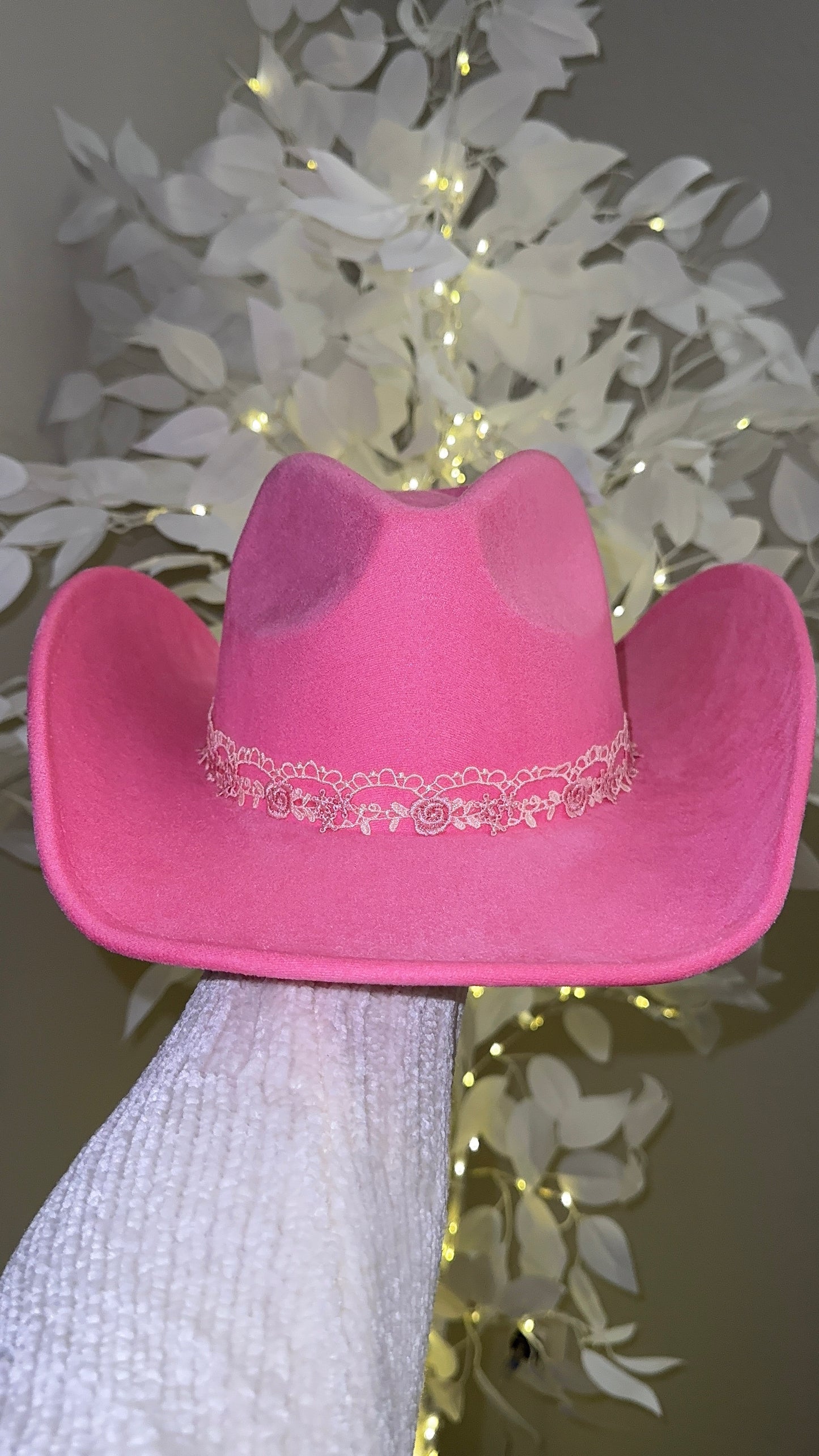 Floral Lace Western Hat - Pink