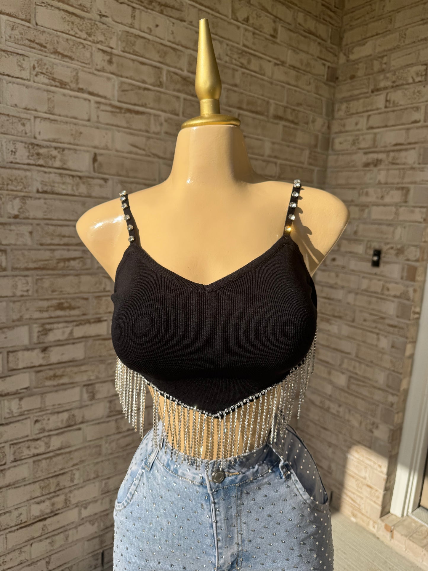 Rebelde Rhinestone Top - Black