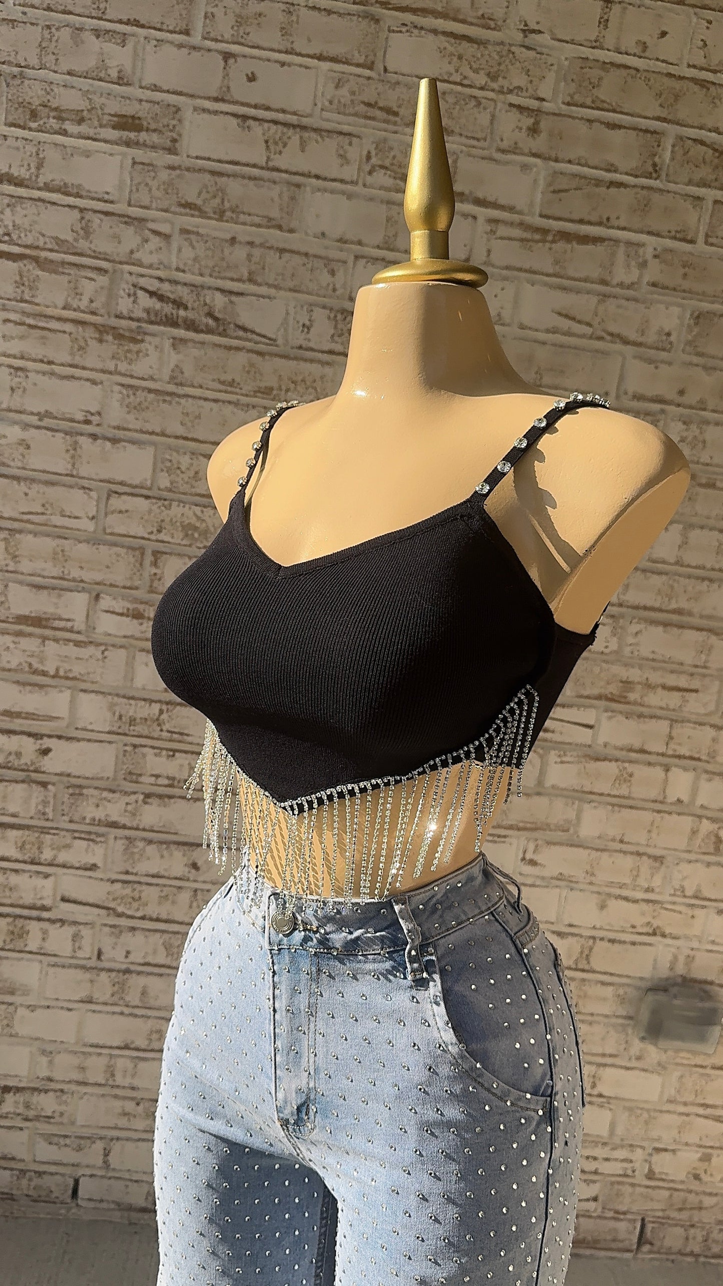 Rebelde Rhinestone Top - Black