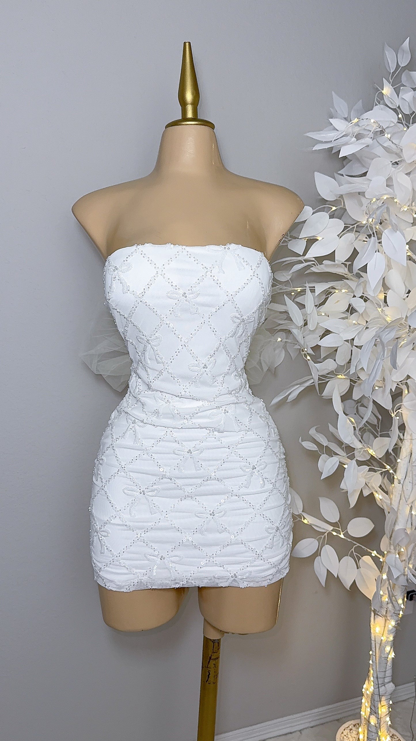 Yvette Sequin Coquette Dress - White