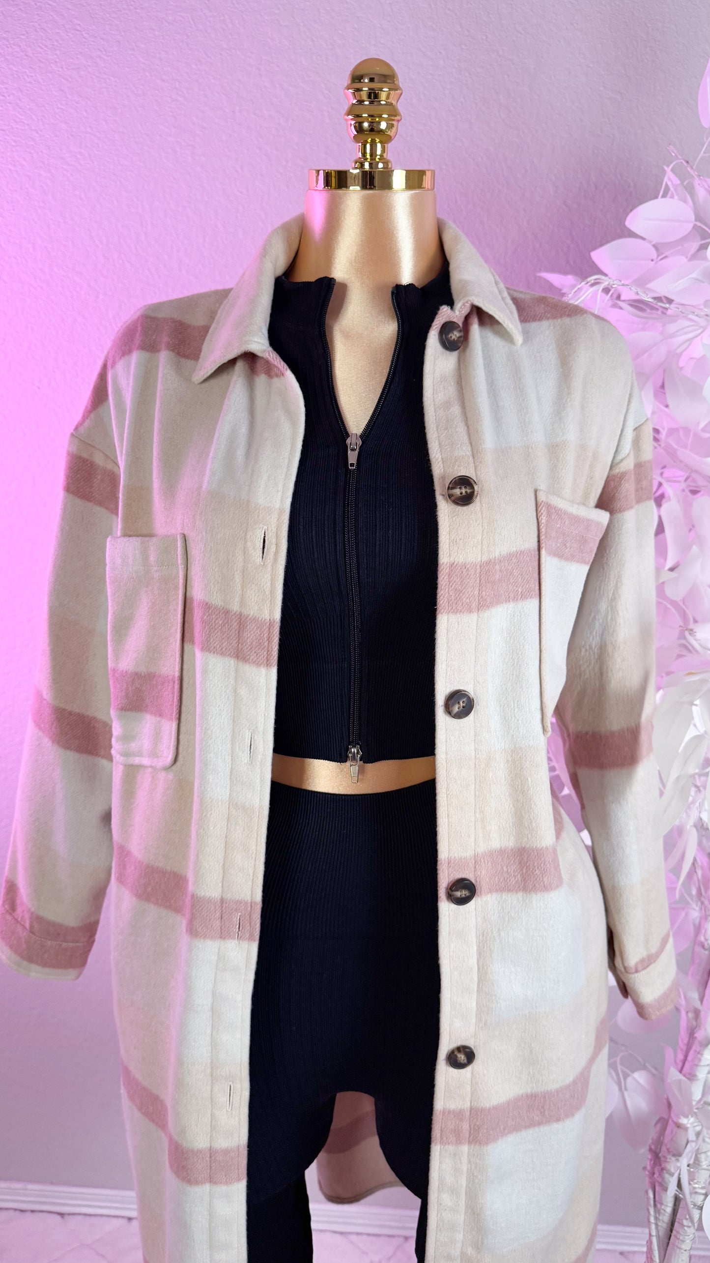 Allison Plaid Shacket - Pink