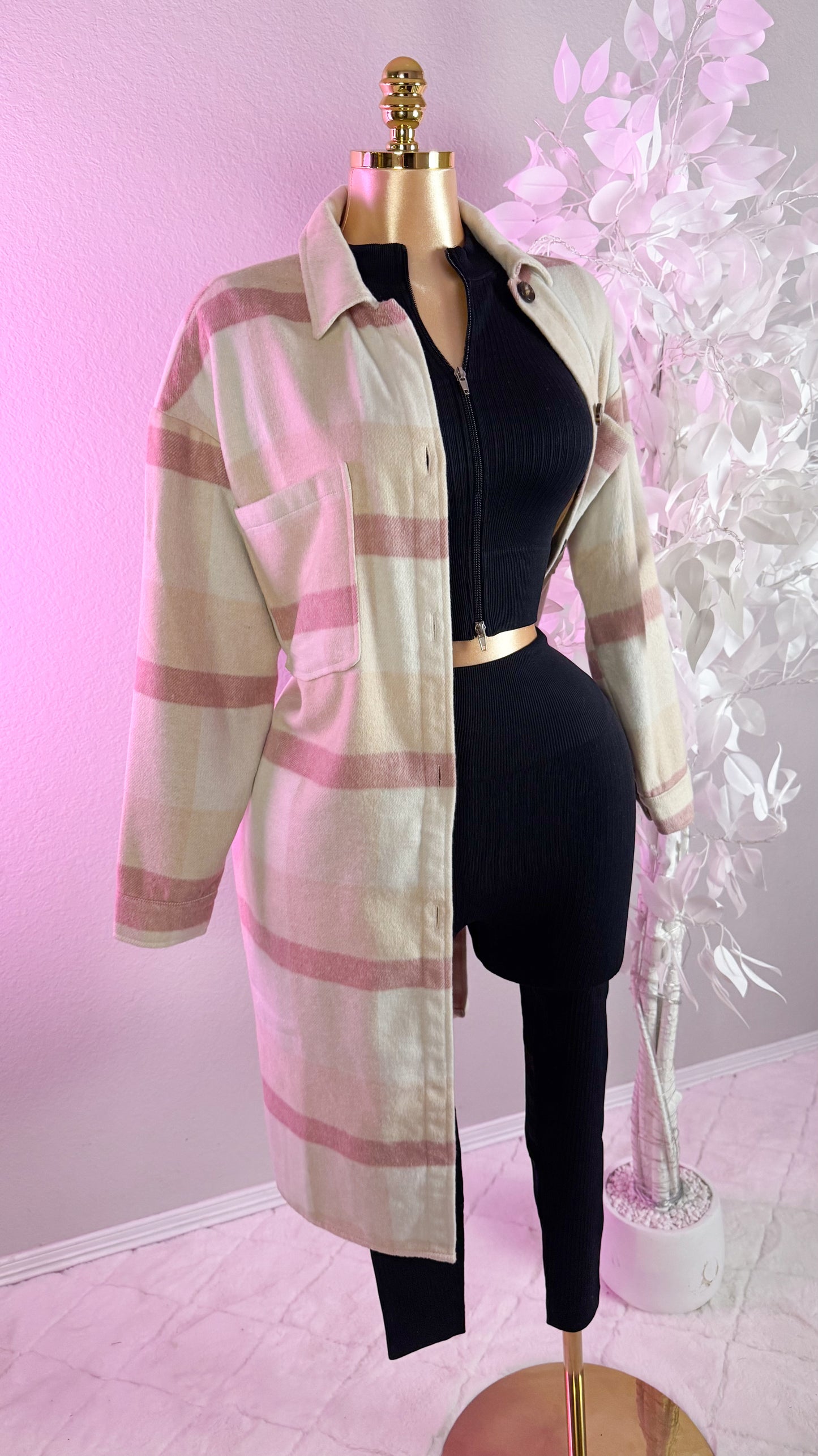 Allison Plaid Shacket - Pink