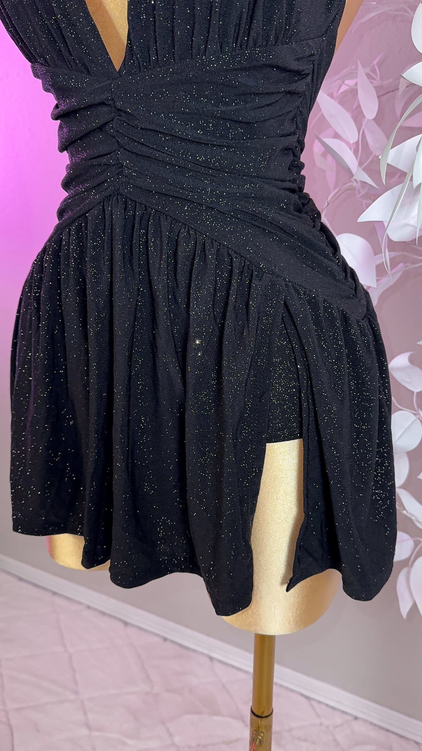 Lia Glitter Romper Dress - Black