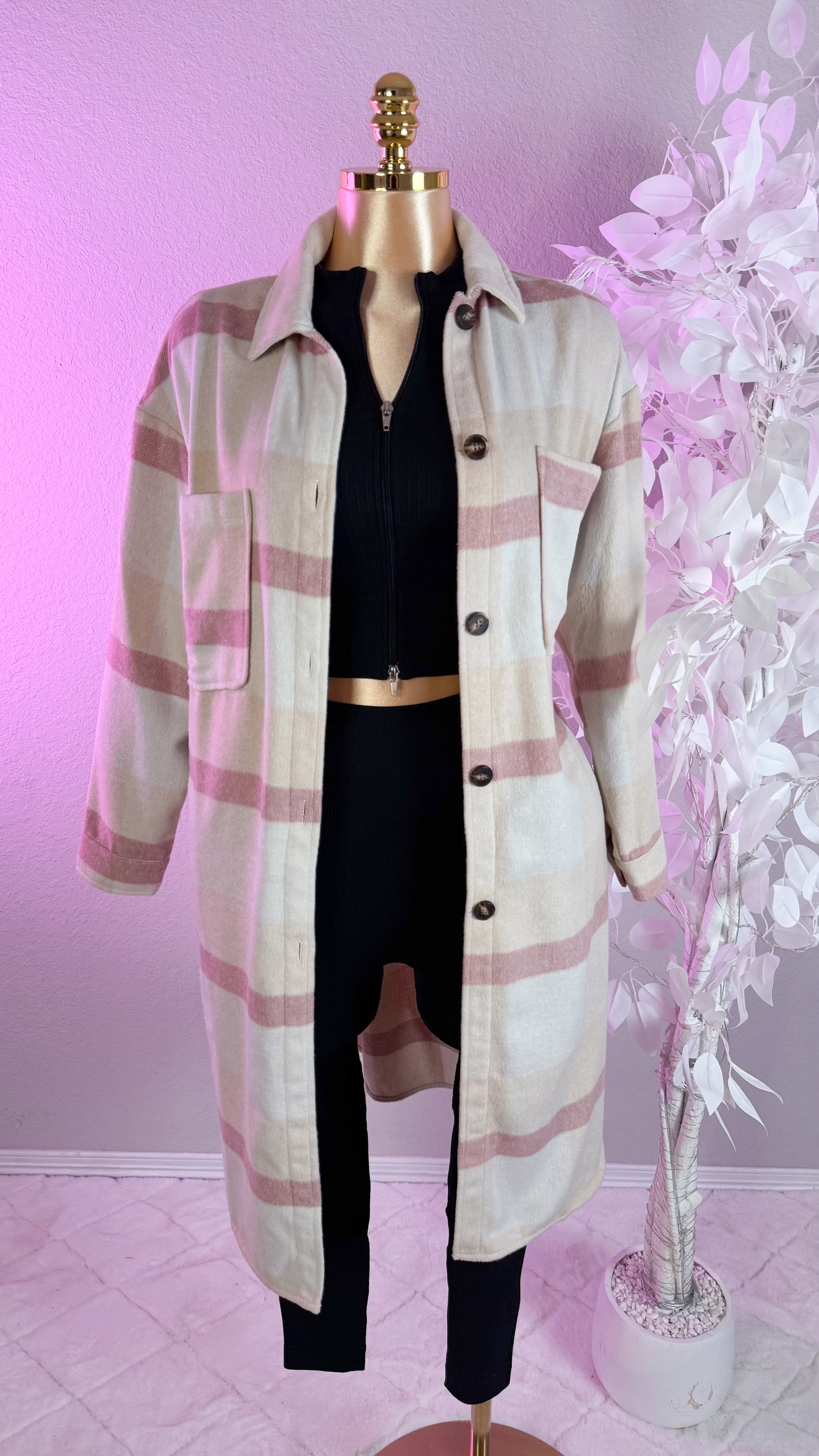 Allison Plaid Shacket - Pink