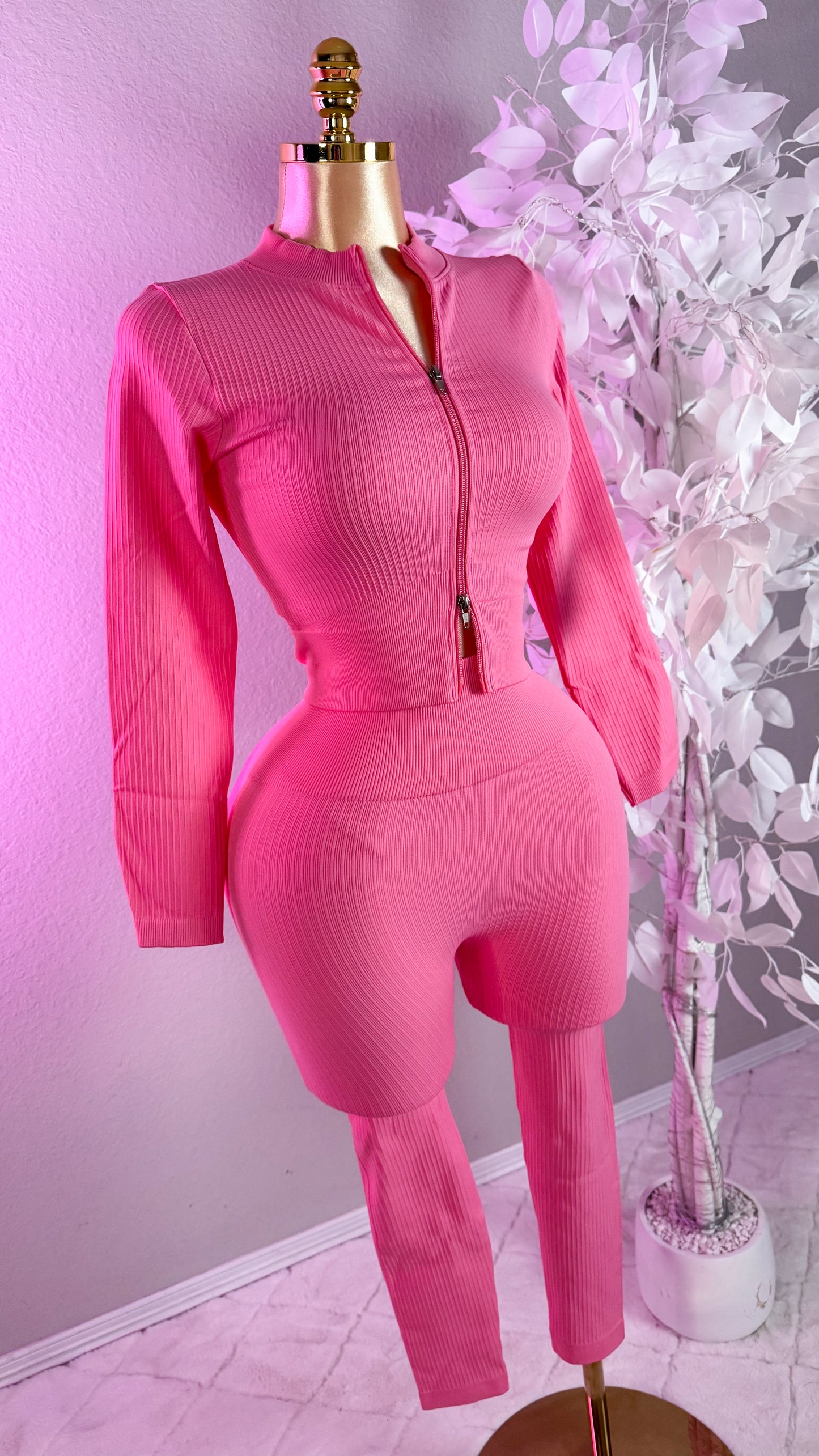 Yesenia Ribbed Set - Pink (Tummy Control)