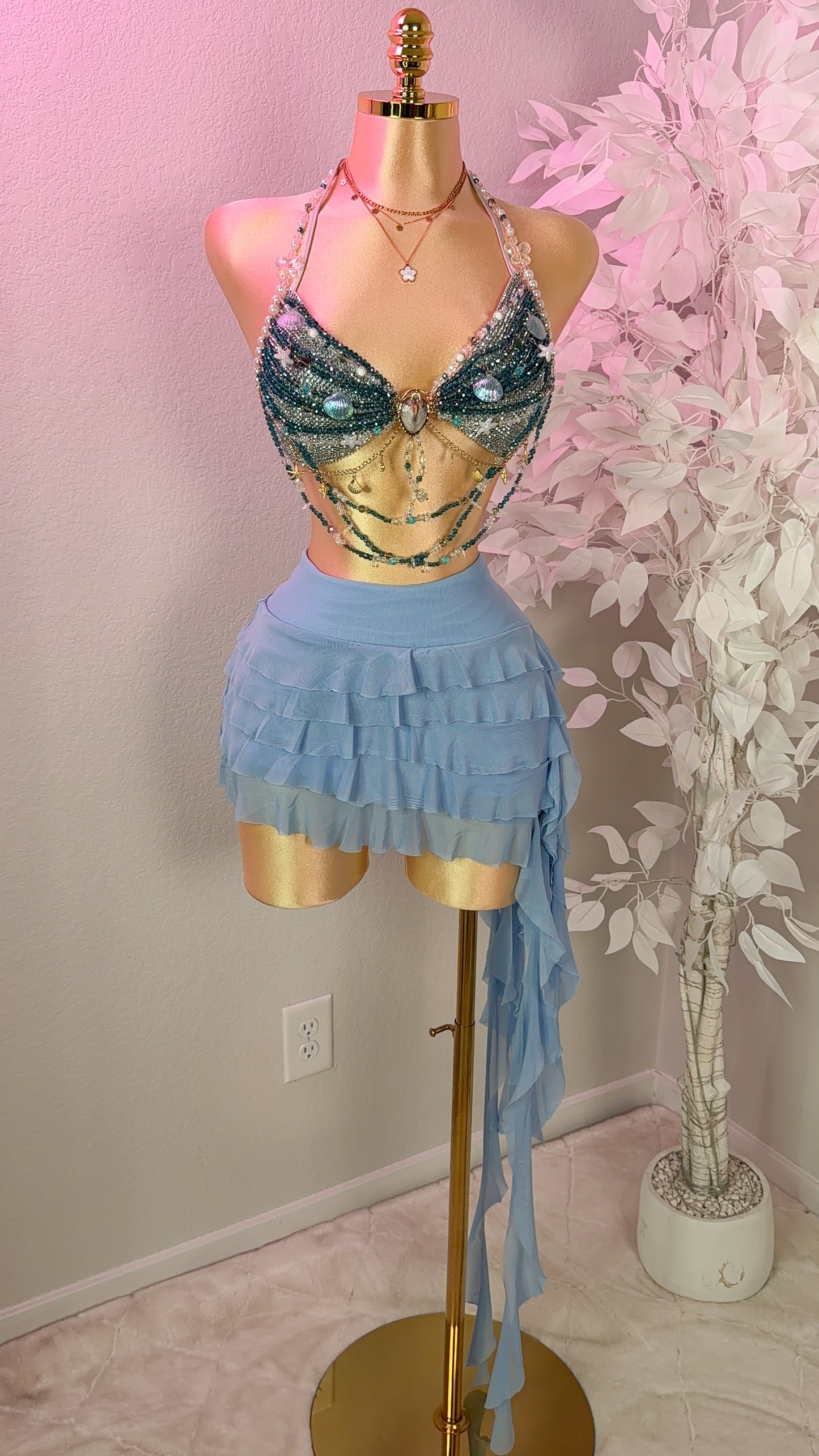 Eclipse Ruffle Mini Skirt- Light Blue (Built In Shorts)