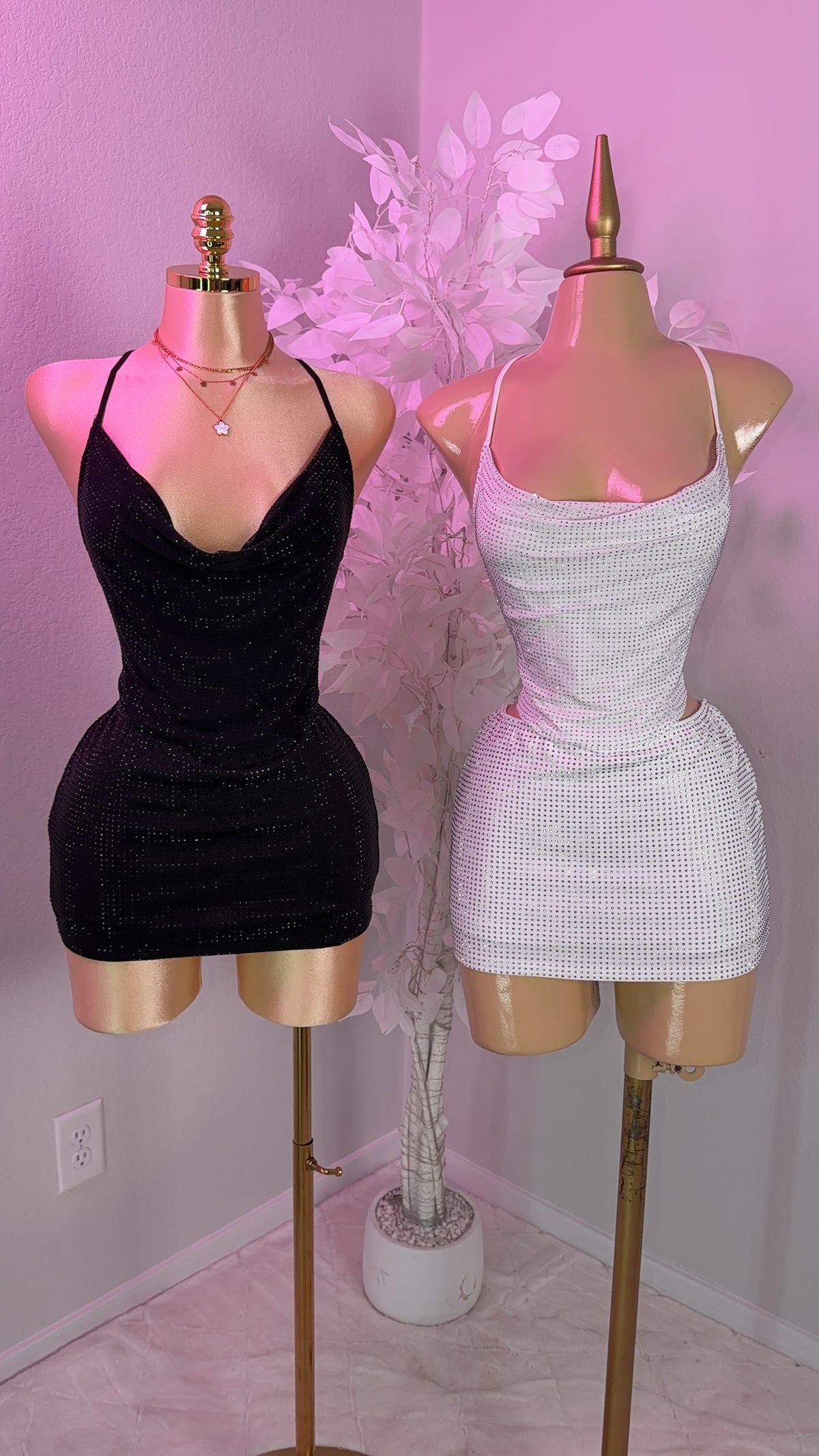 Gia Rhinestone Skirt Set - Black (Built In Shorts)