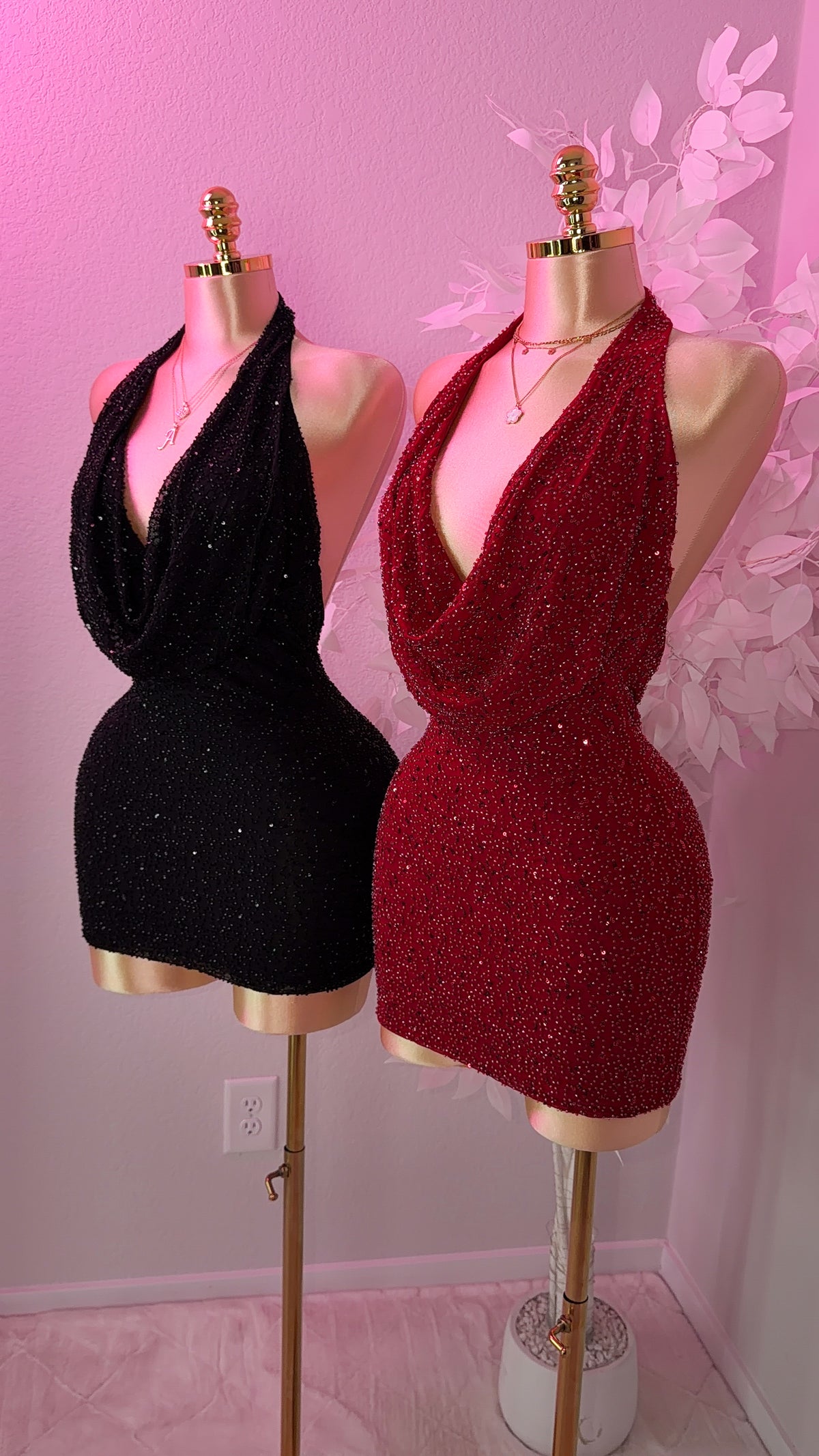 Diosa Beaded Mini Dress - Burgundy