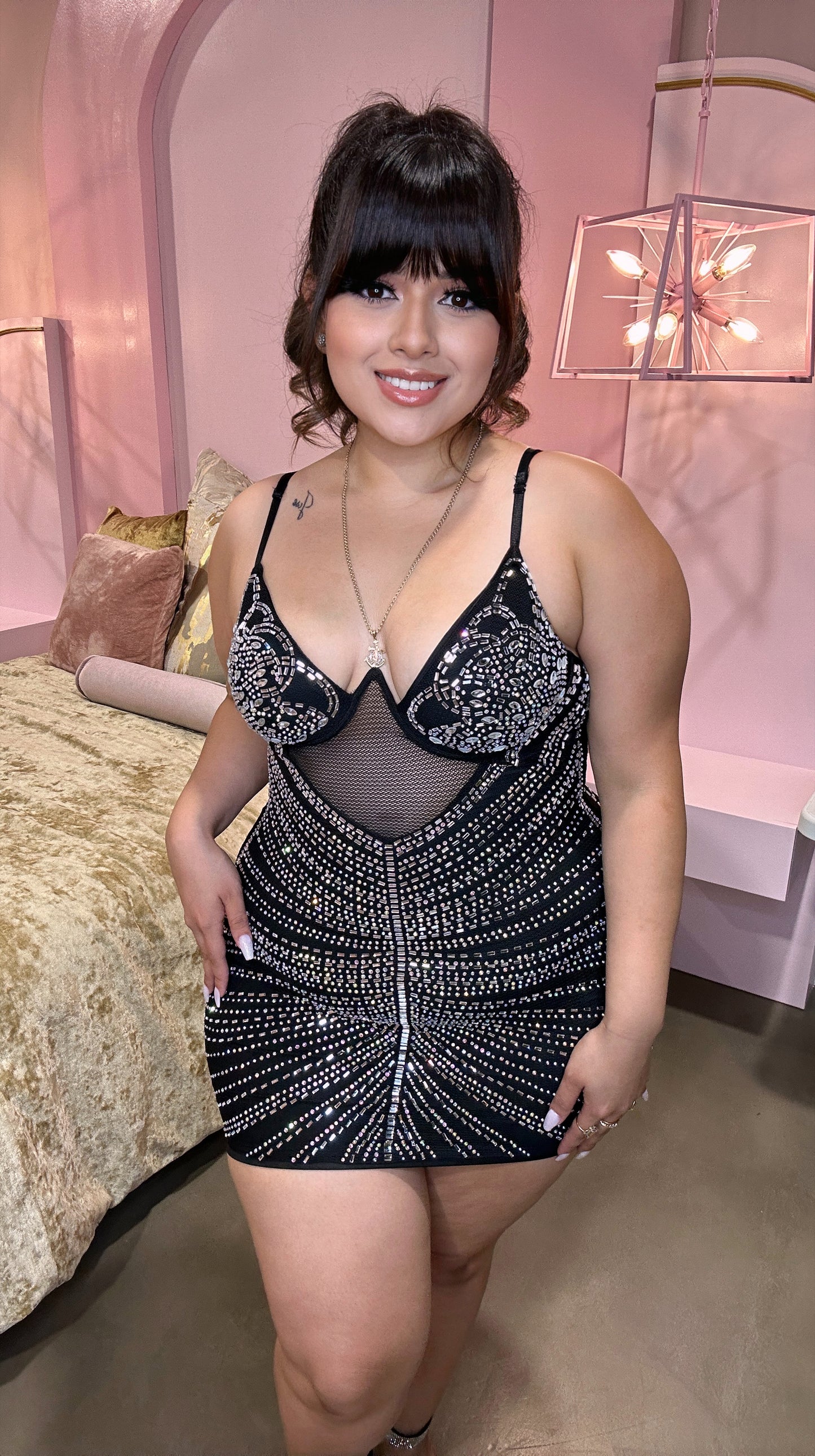 Abigail Rhinestone Dress - Black