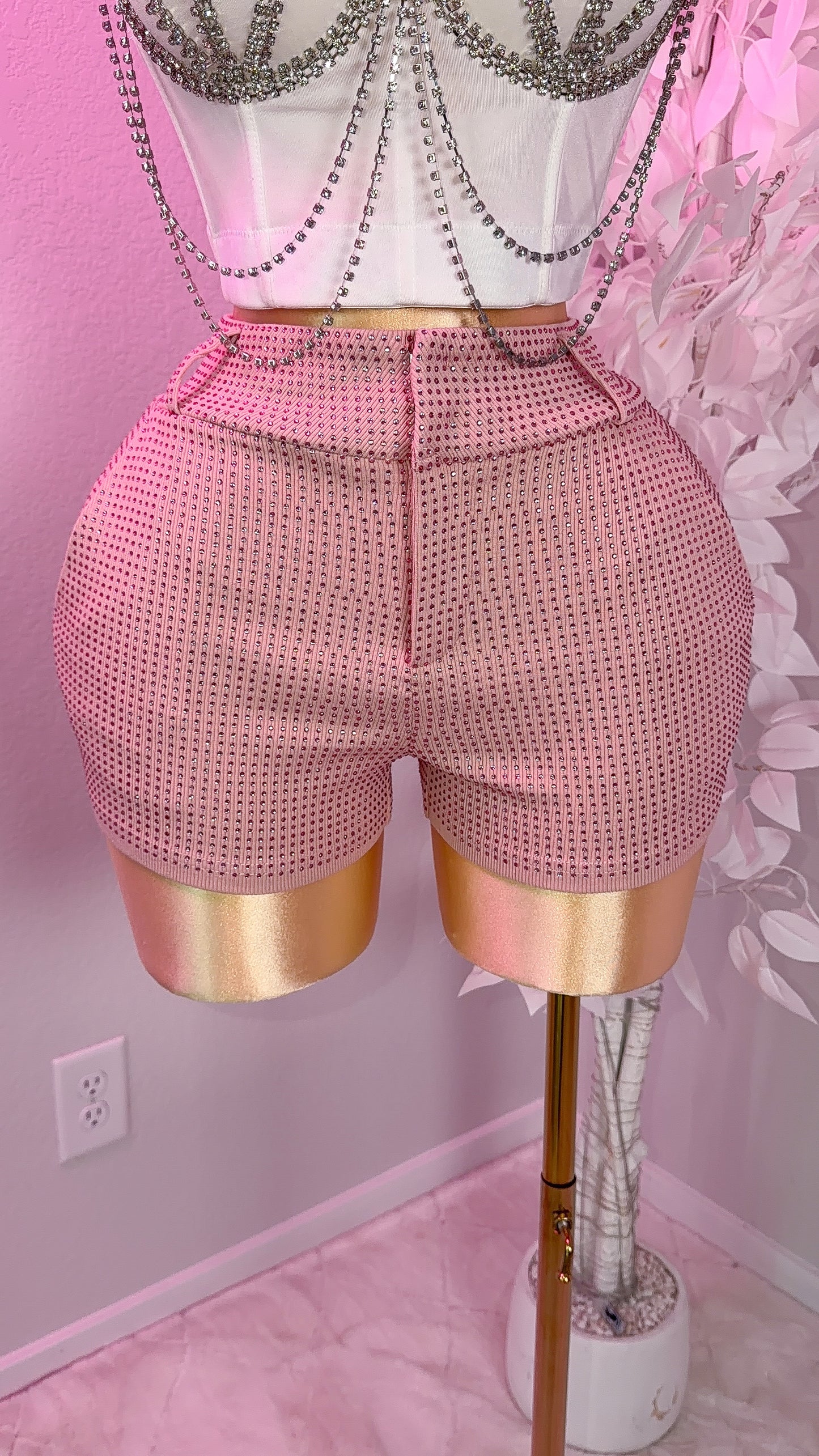 Bichota Rhinestone Shorts - Pink