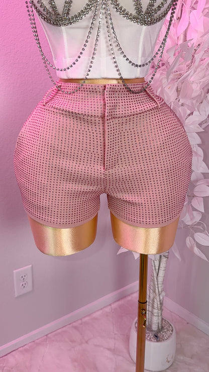 Bichota Rhinestone Shorts - Pink