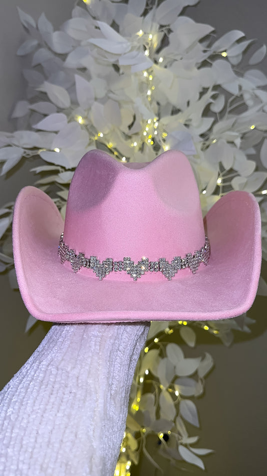 Annalise Rhinestone Heart Western Hat - Pink